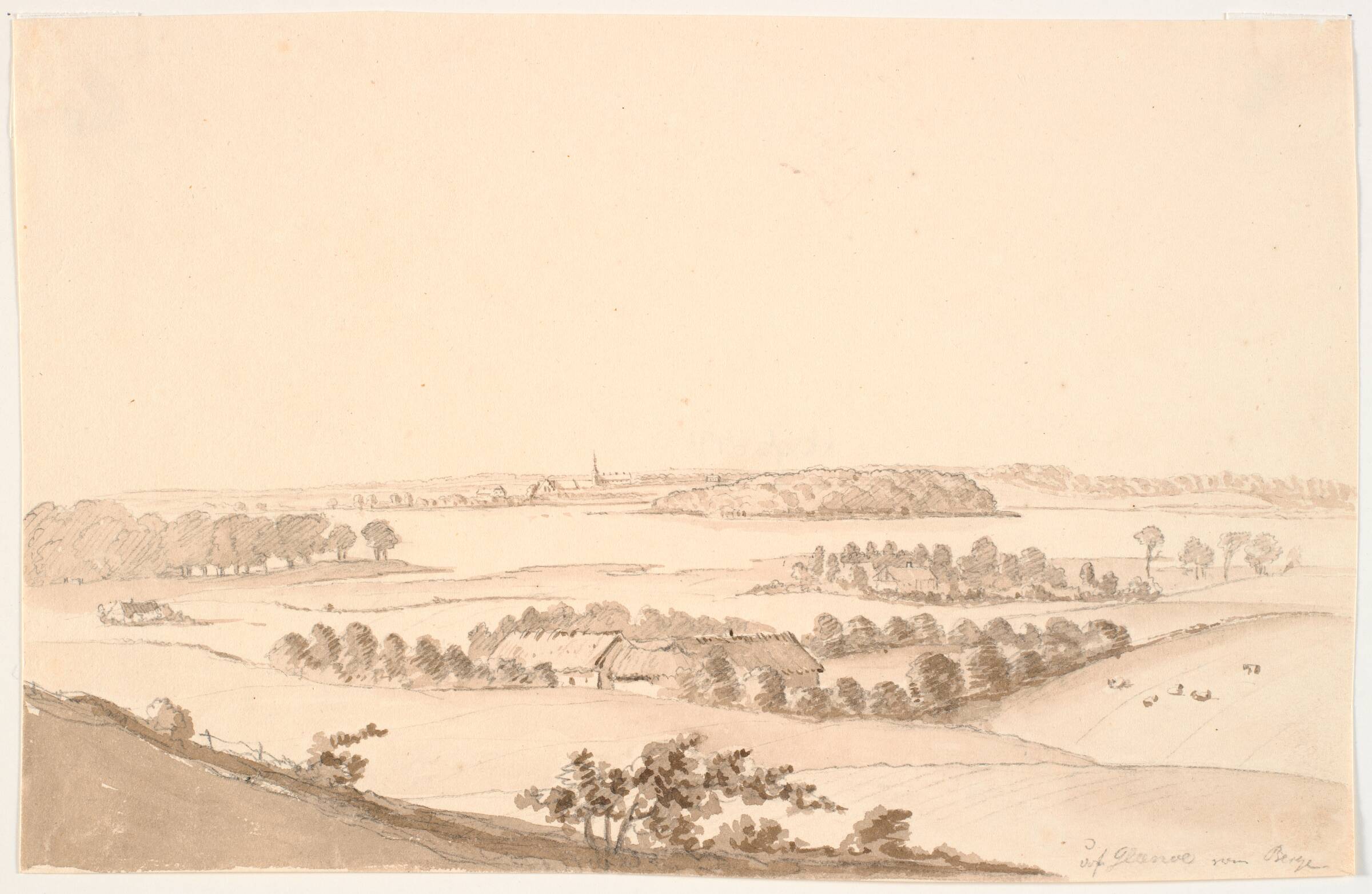 Landskab med vid udsigt. Glænø, J.P. Møller, 1783-1854