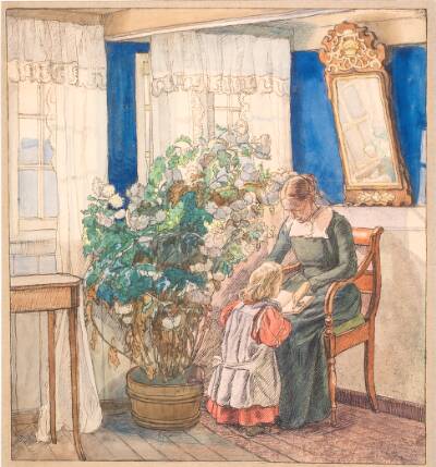 Moder og barn ser billeder (Anna og Hans Syberg)