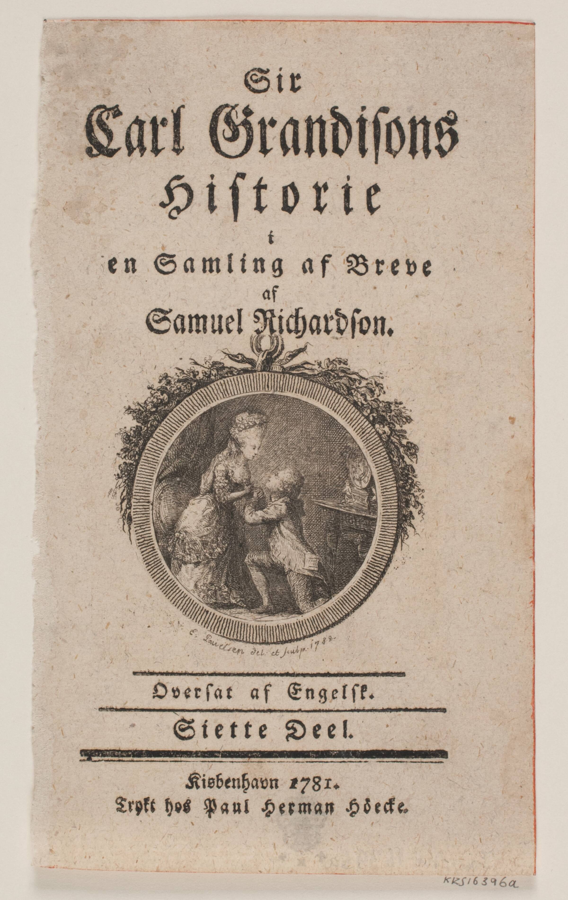 Titetblad til S. Richardson "Sir Grandisons Historie", Erik Pauelsen, 1782