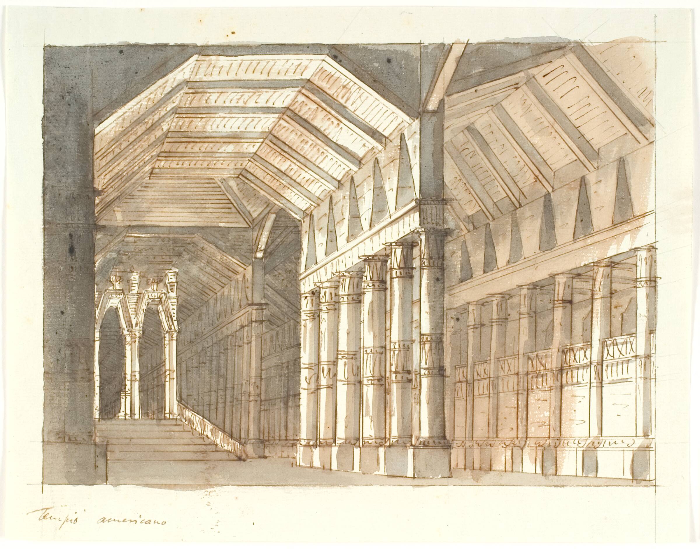 "Tempel" med søjler og trappe, Aron Wallick, 1816-1819