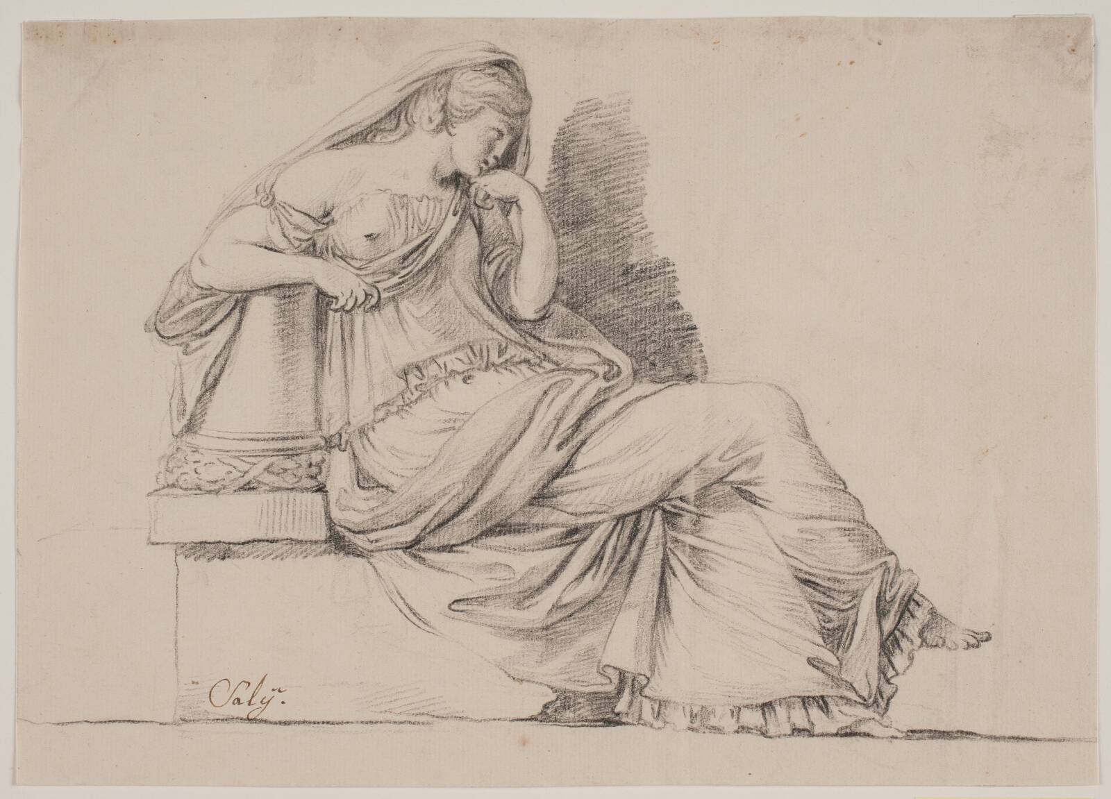 Allegori. Sørgende kvindefigur, by Jacques François Joseph Saly, 1717-1776