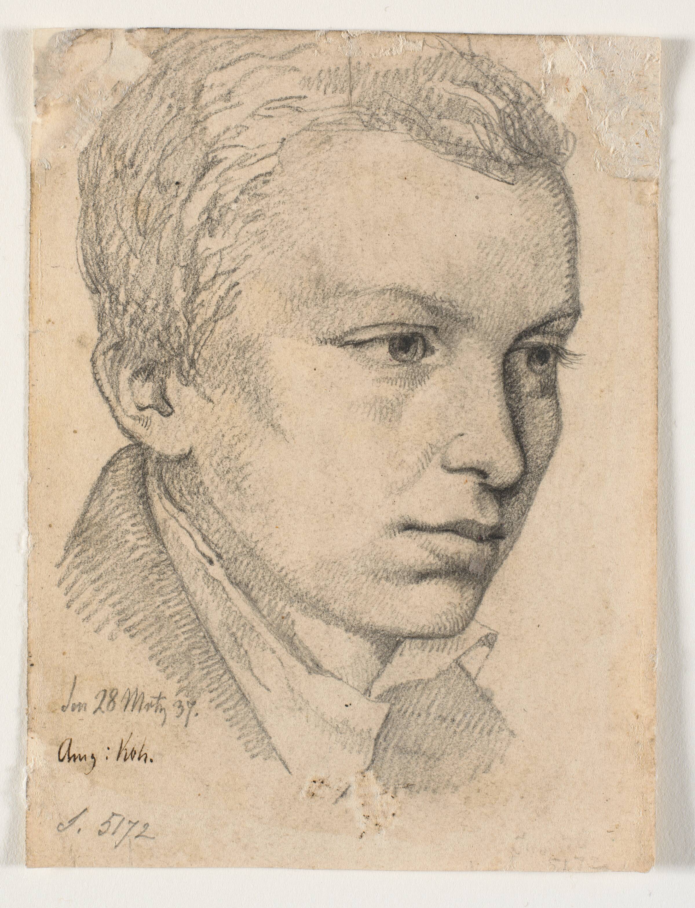 Hoved af en ung mand, der har en vis lighed med Didrik Brandis, Johan Thomas Lundbye, 1837
