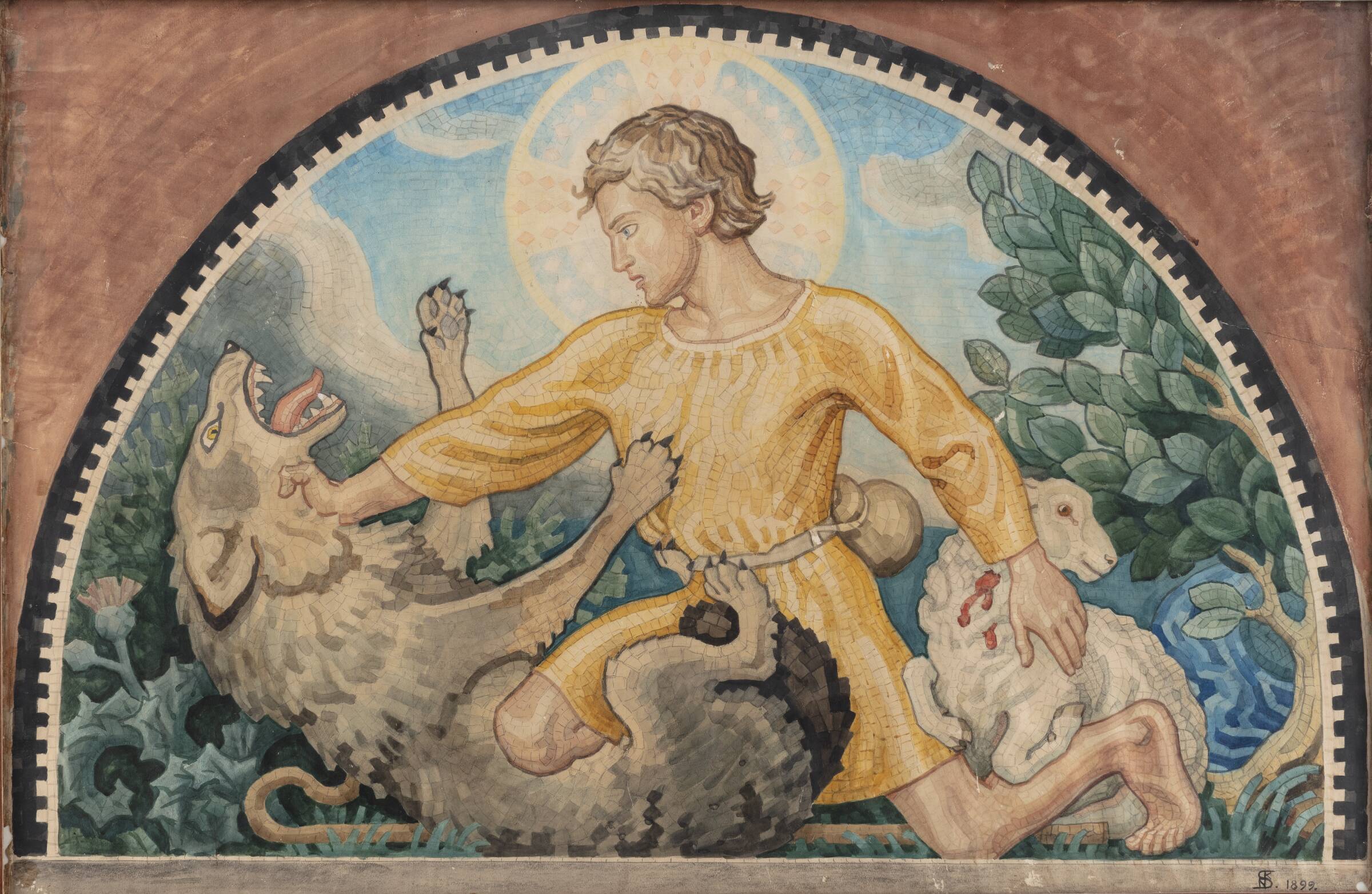 Den gode hyrde Forarbejde til mosaik i Imanuelskirken, Niels Skovgaard, 1899