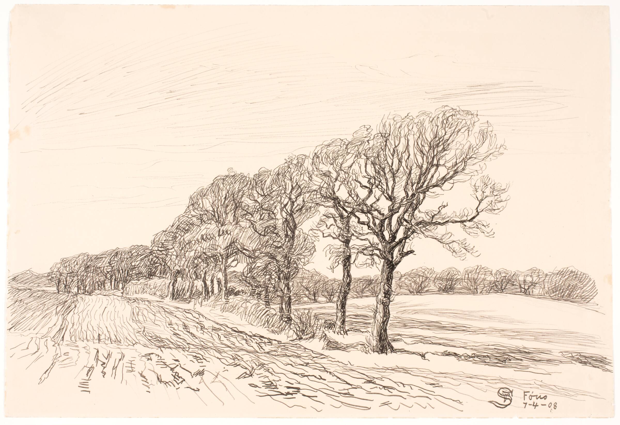 Landskab med egetræer. Føns, Fritz Syberg, 1908
