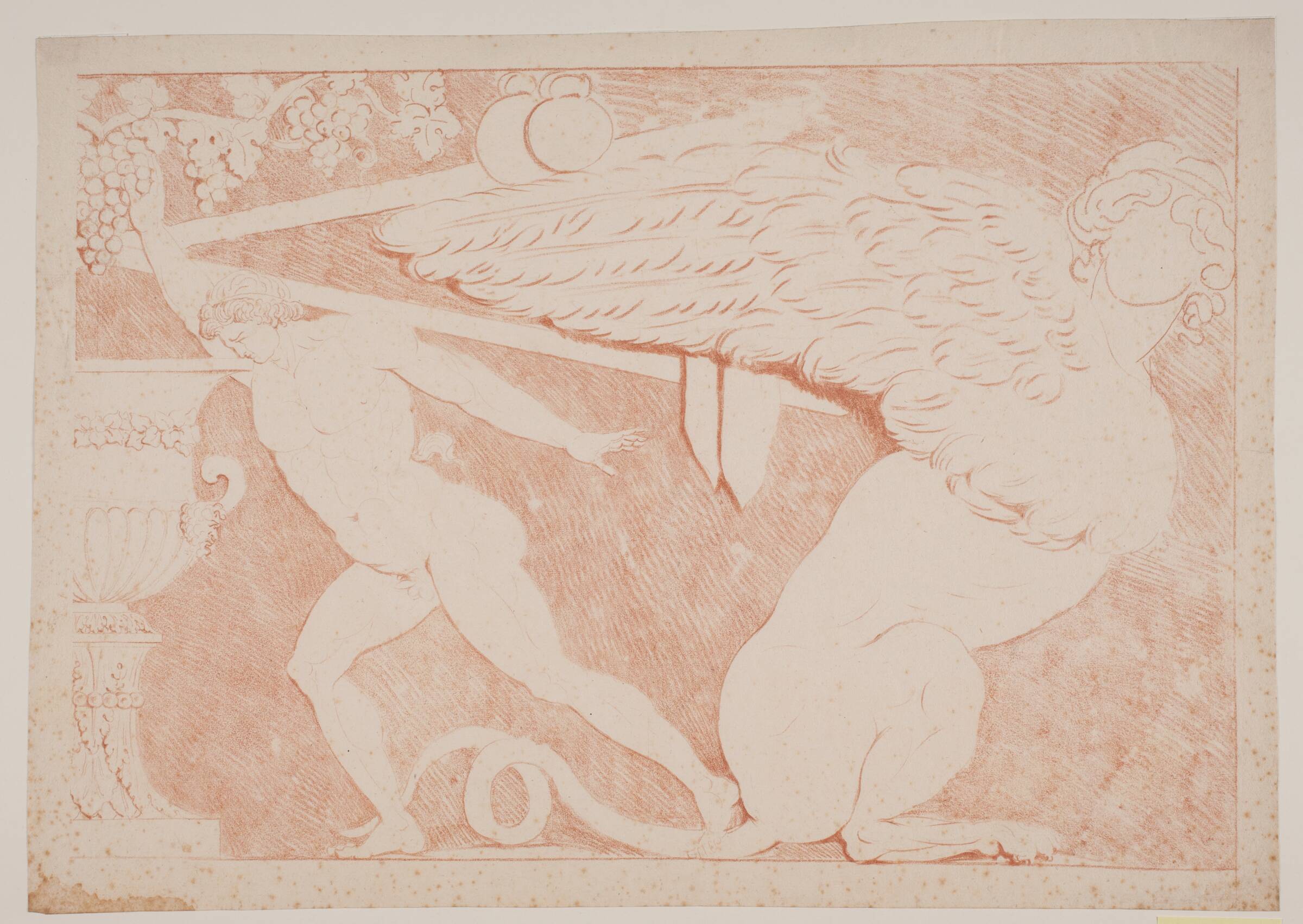 Sfinks og mand (satyr) mod højre., Jacques François Joseph Saly, 1717-1776