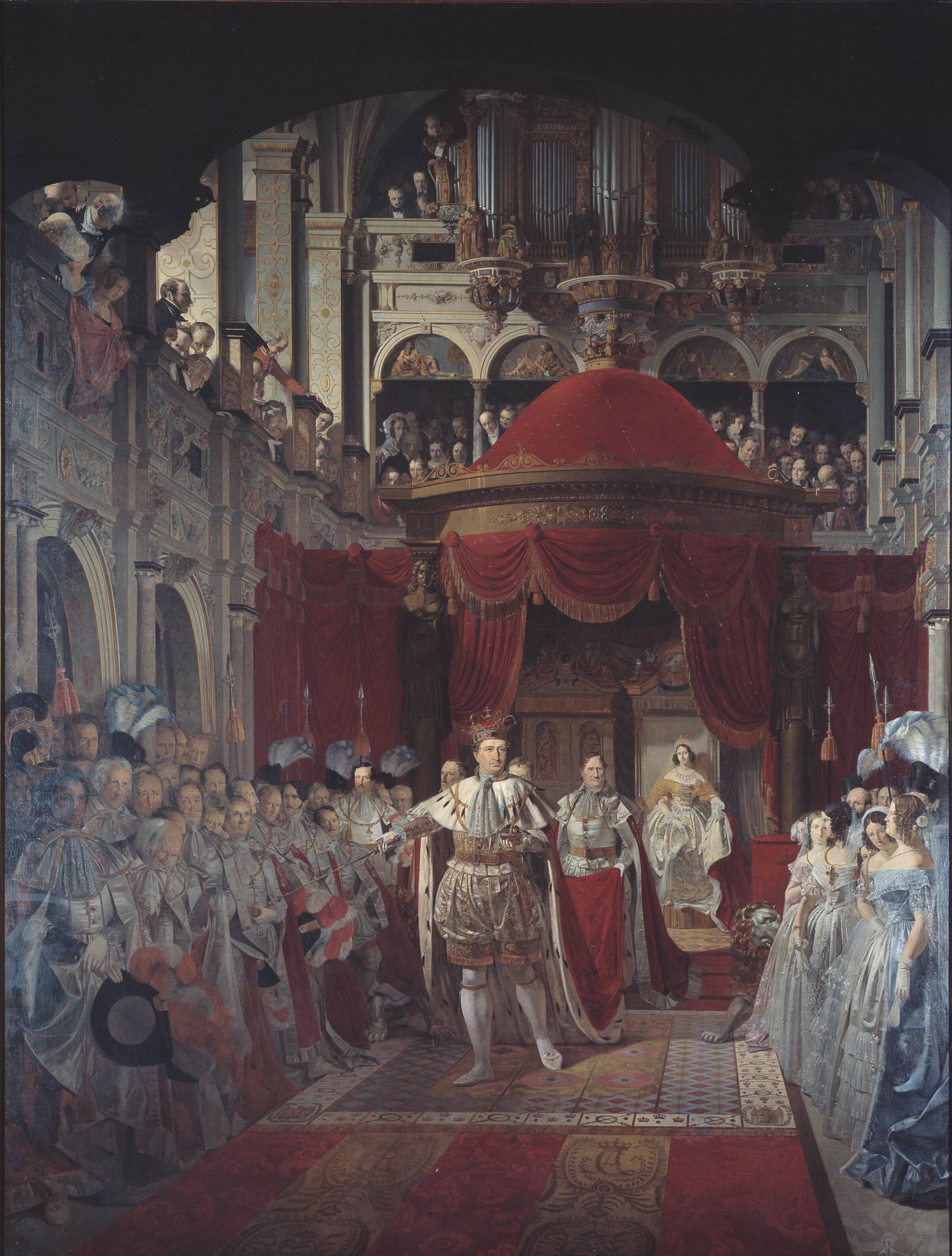 Christian VIII og Caroline Amalies salving i Frederiksborg Slotskirke den 28. juni 1840, Sophus Schack, 1840-1843