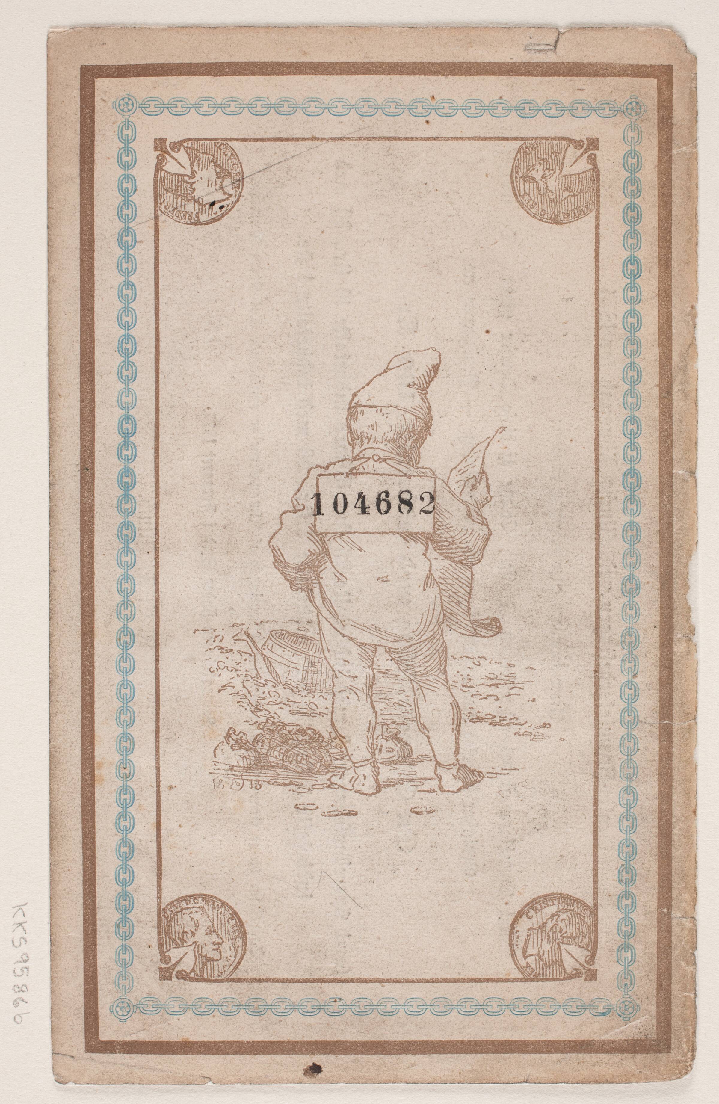 Omslagets bagside til "Flinchs Almanak", F. Hendriksen, 1847-1875