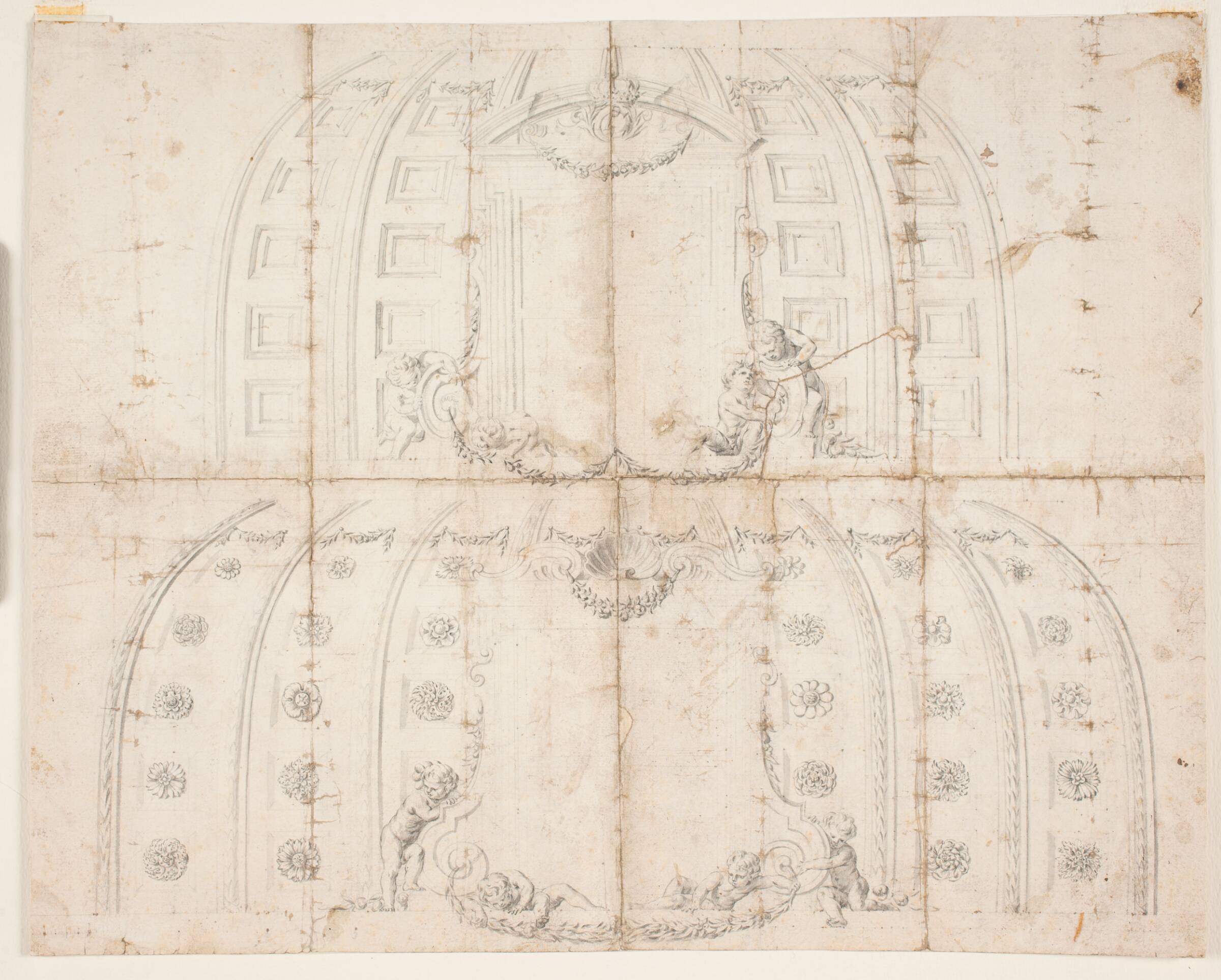 Frederiksborg slot, Audienssalen. To forskellige udkast til loftsdekoration til kuplen, Lambert van Haven, 1681-1682