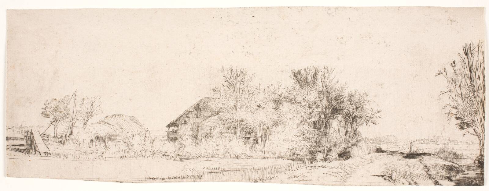 Landscape with a road beside a canal, by Rembrandt van Rijn, 1652