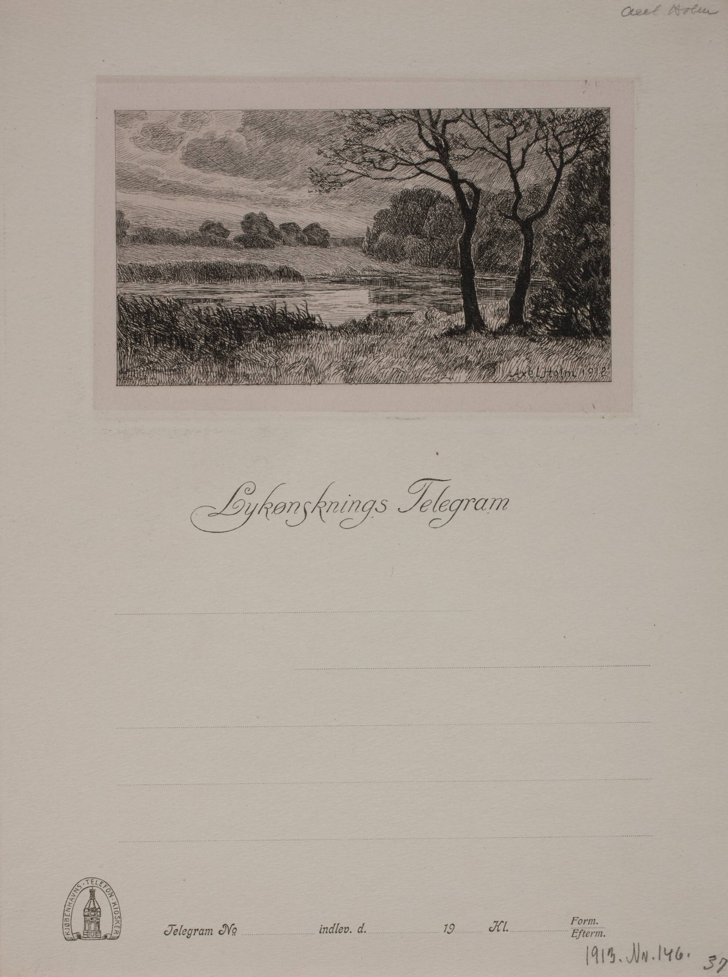 Landskab med træer og sø, Axel Holm, 1912