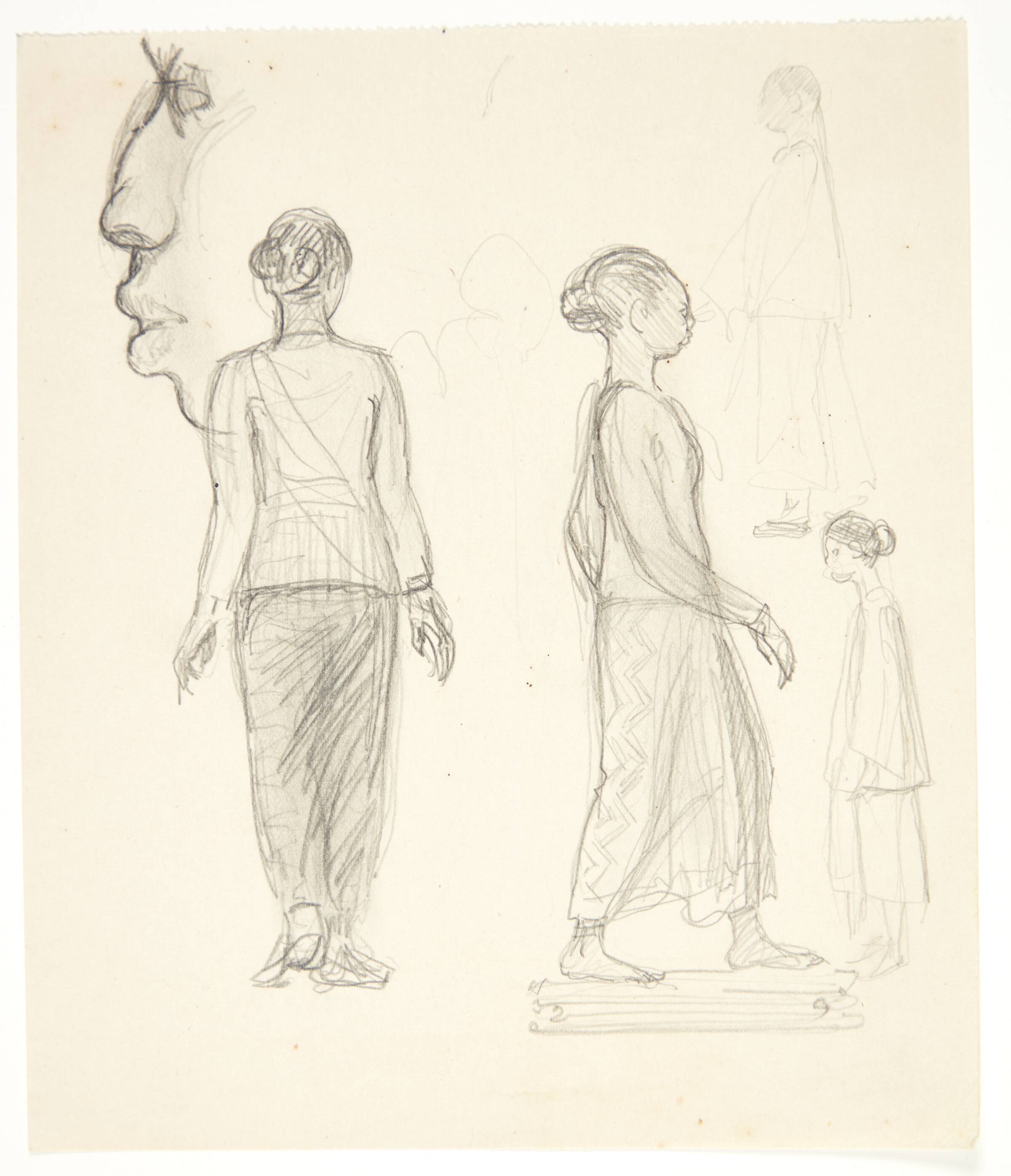 Studieblad med javanske kvinder, f.o.t.v. profilhoved, Svend Rathsack, 1921