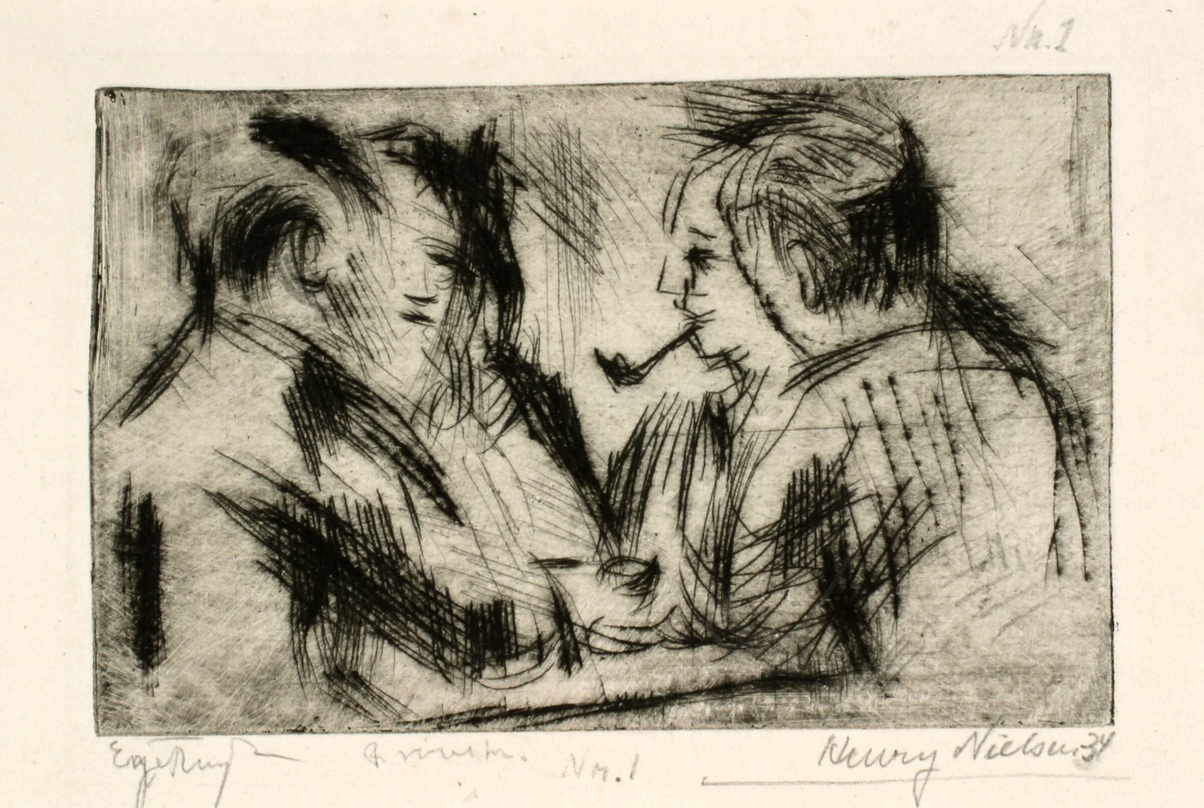 Fire mænd omkring et bord, Henry Nielsen, 1934