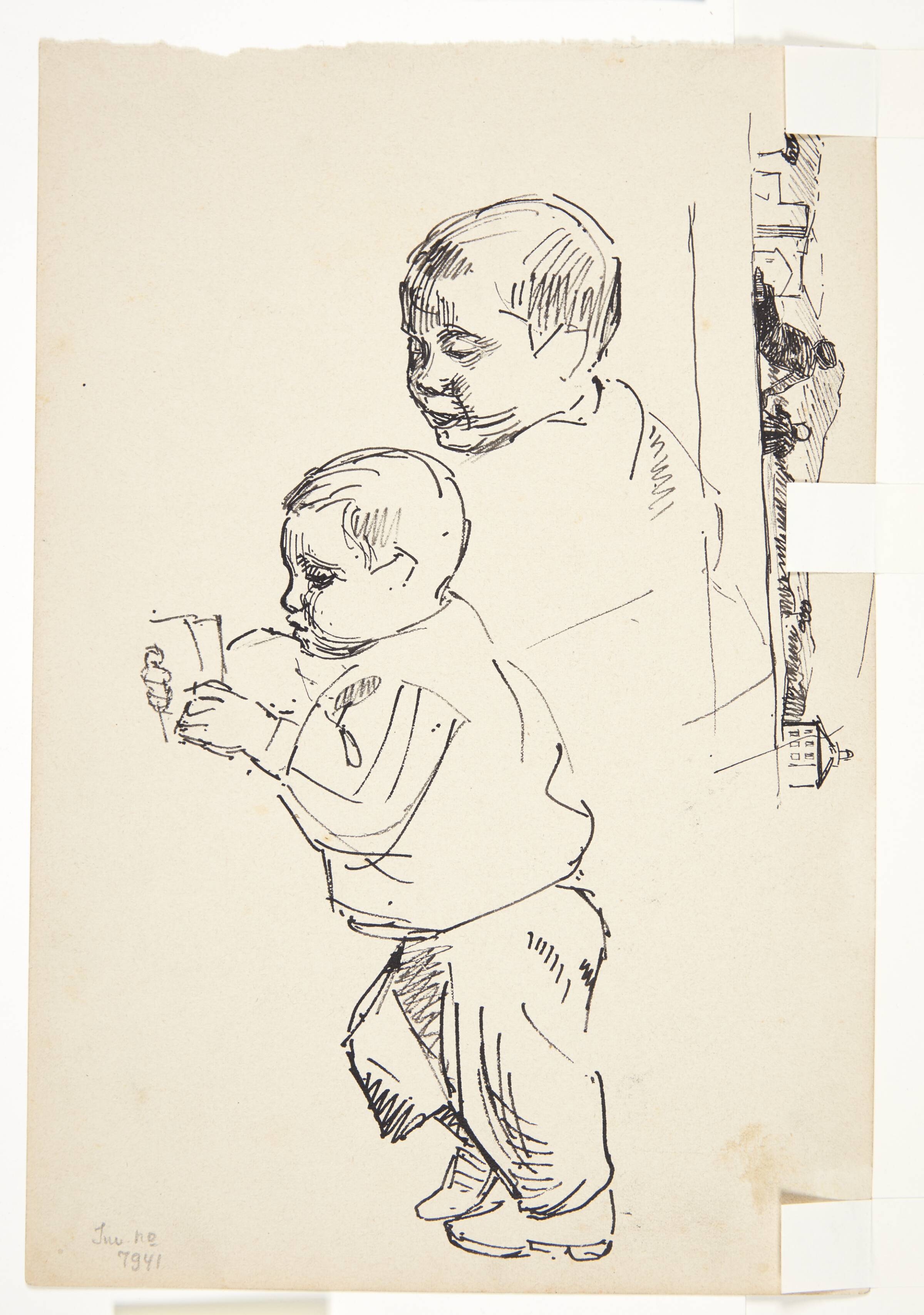 Læsende dreng, et drengehoved og et italiensk landskab, Peter Hansen, 1899
