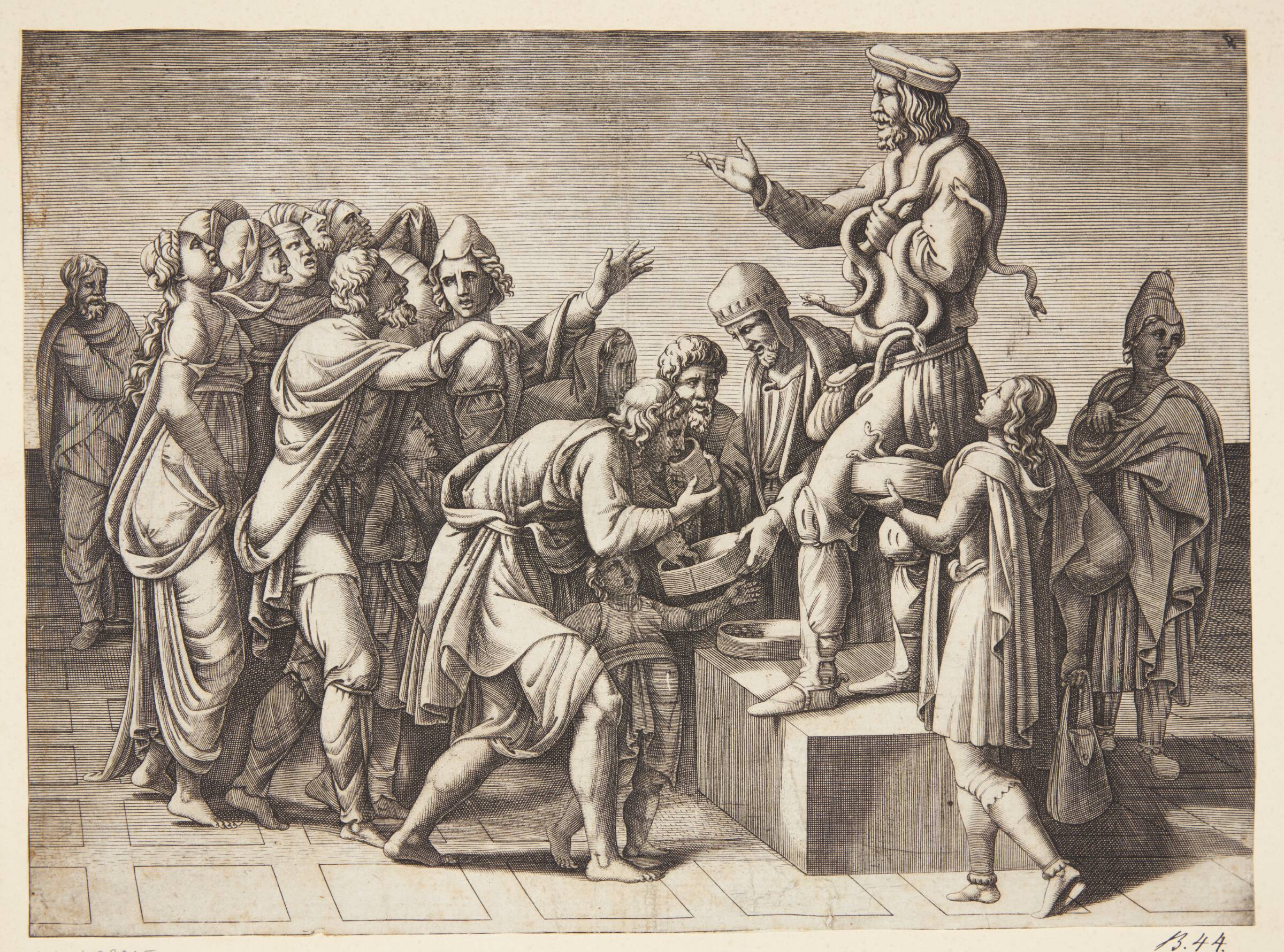 Slangetæmmer med sine varer, Diana Scultori, 1536-1588