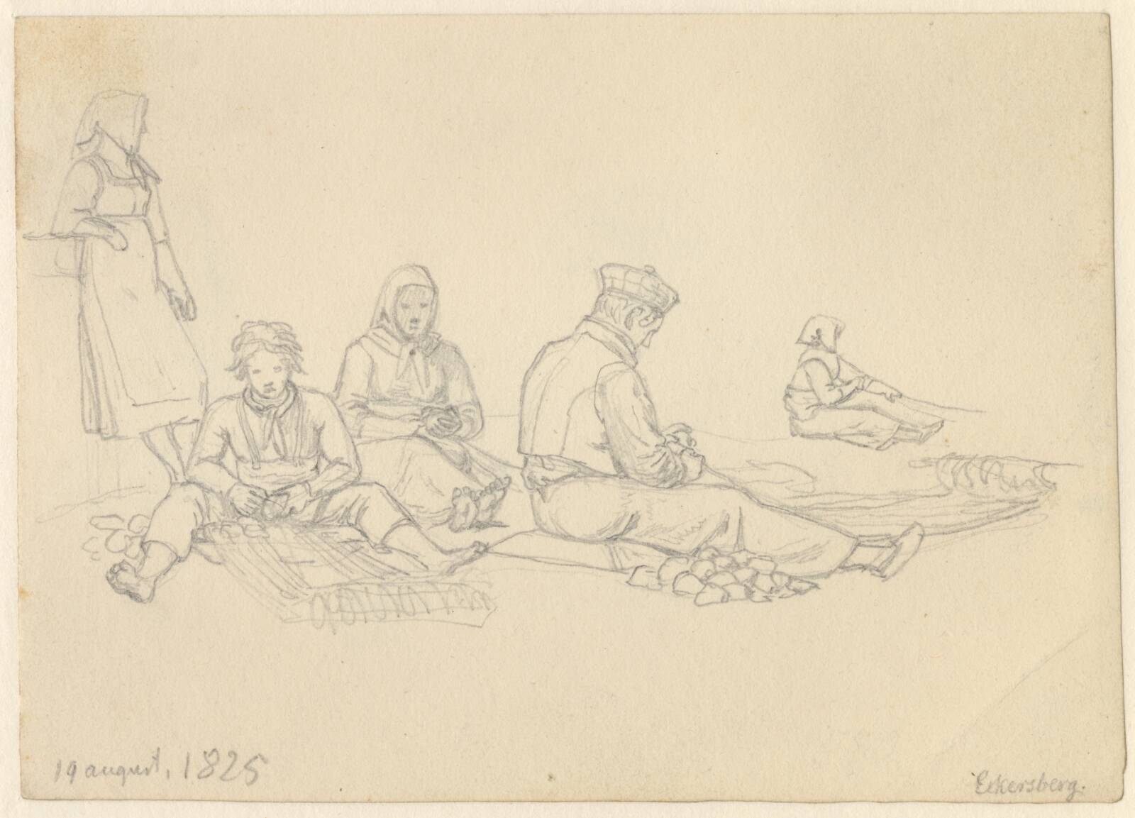 En fiskerfamilie bøder garn., C.W. Eckersberg, 1825