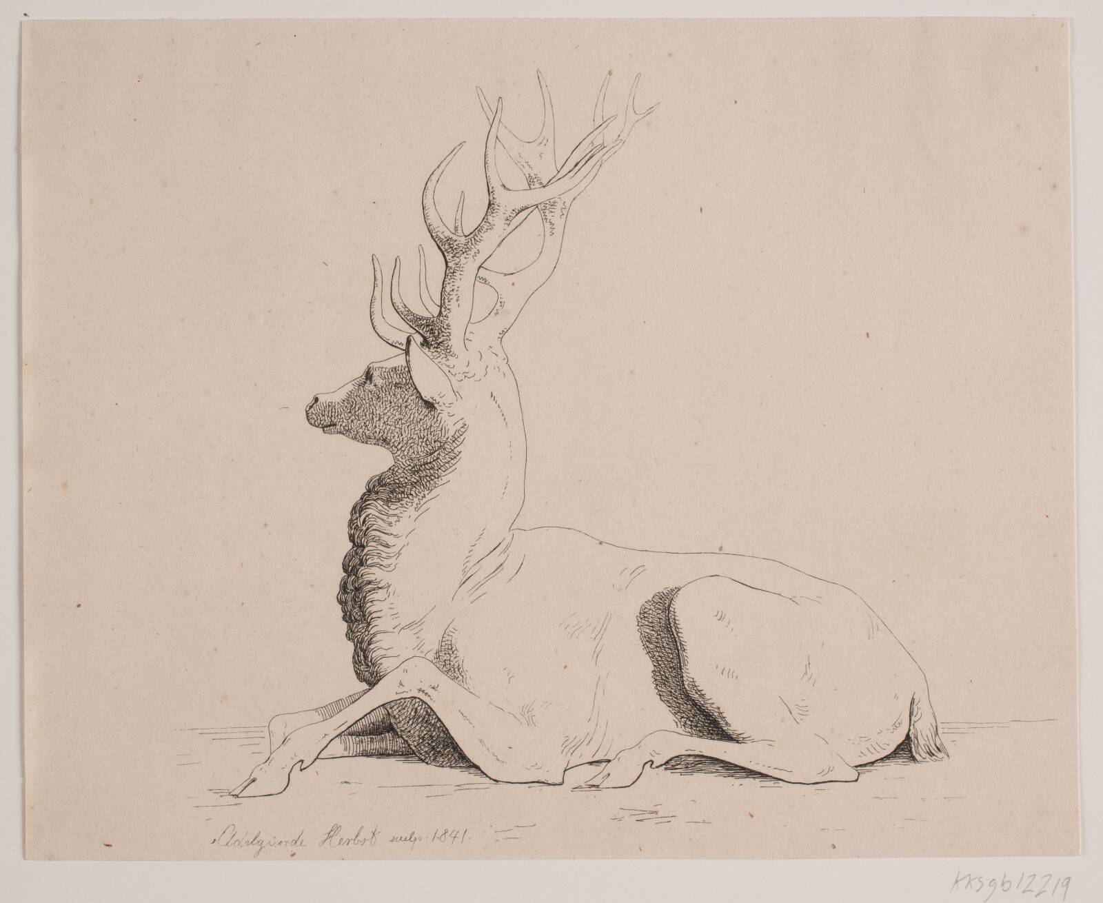 Liggende hjort, by Georg Emil Libert, 1841