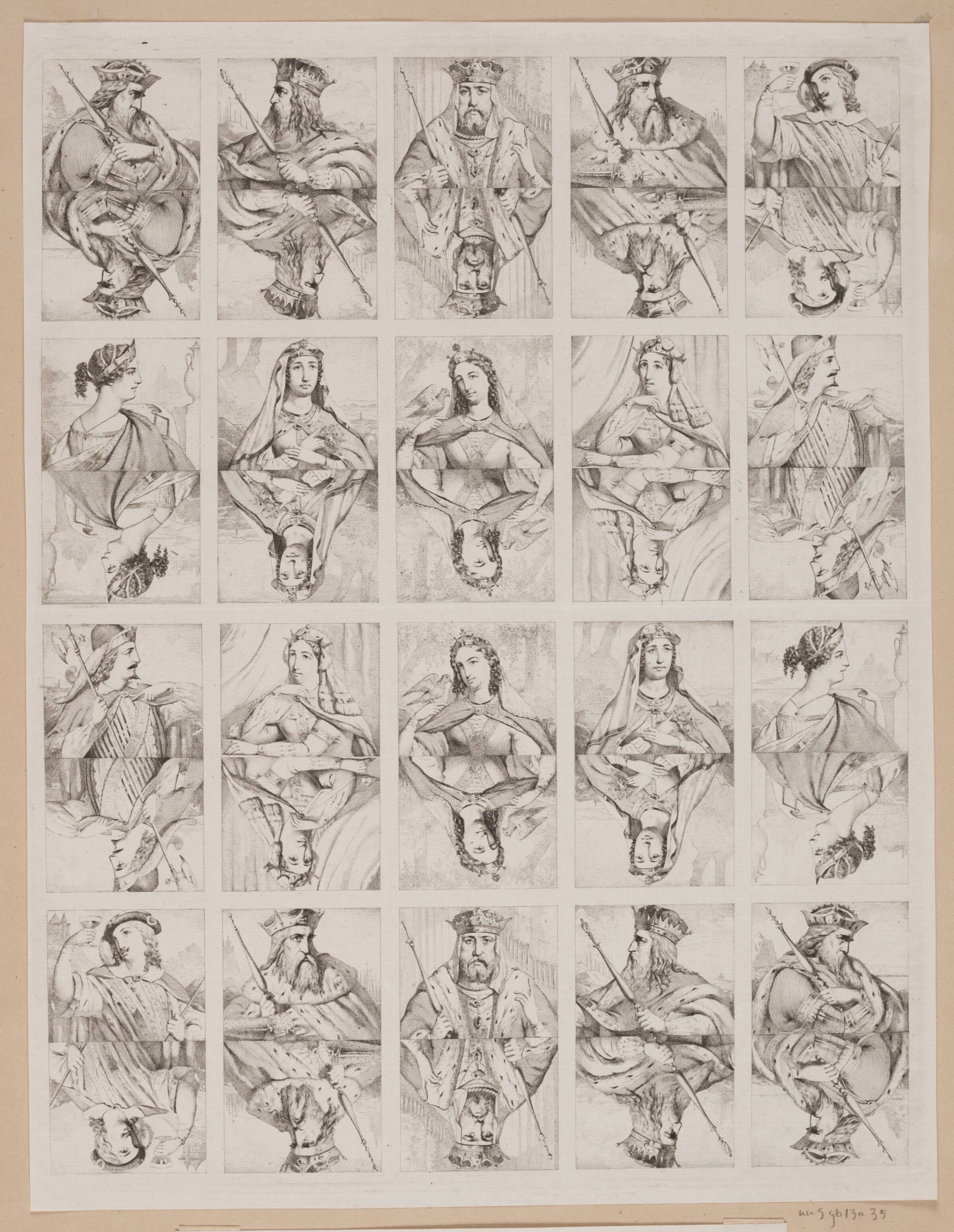 Raderinger til spillekort, konger og damer, Sophus Schack, 1811-1864