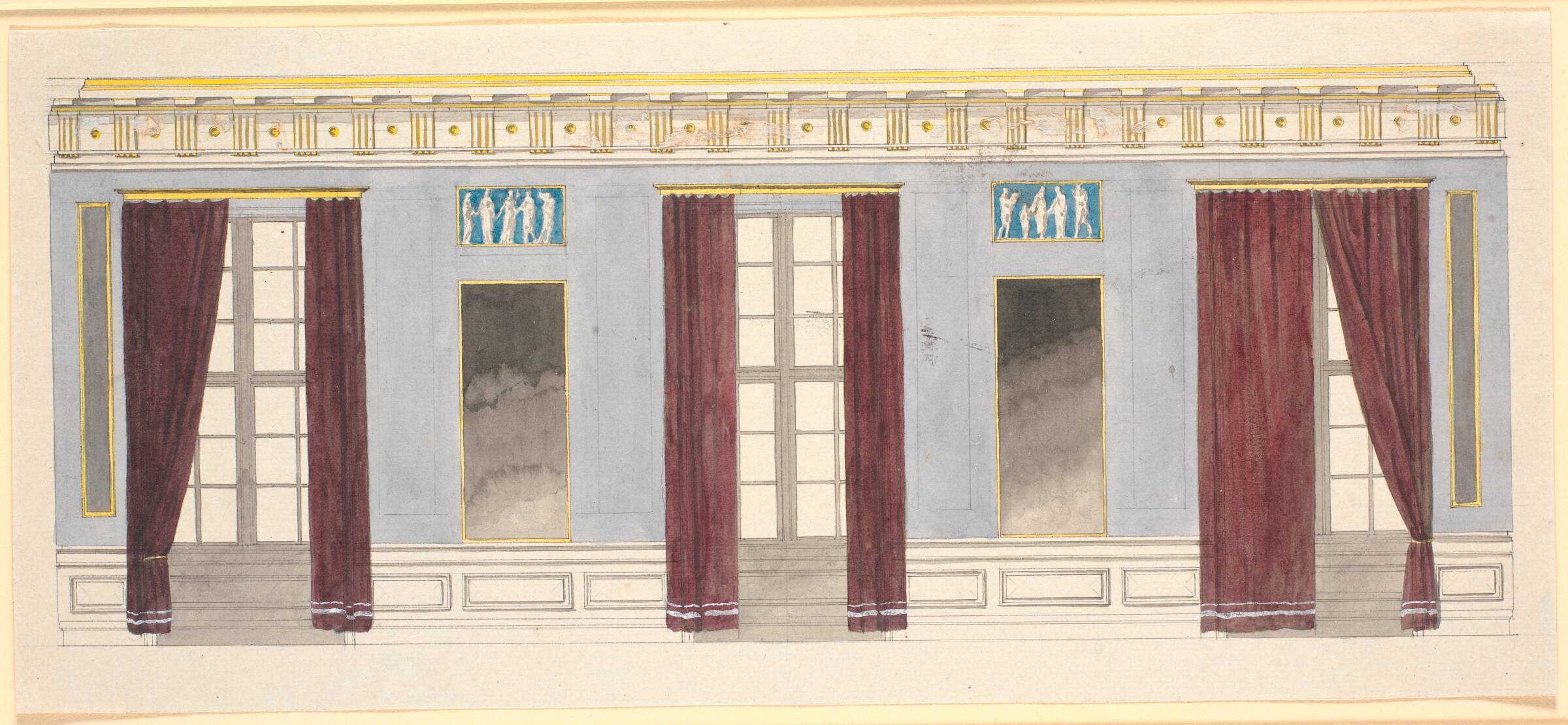 Udkast til dekoration af vinduesvæggen i appartementssalen, Nicolai Abildgaard, 1743-1809