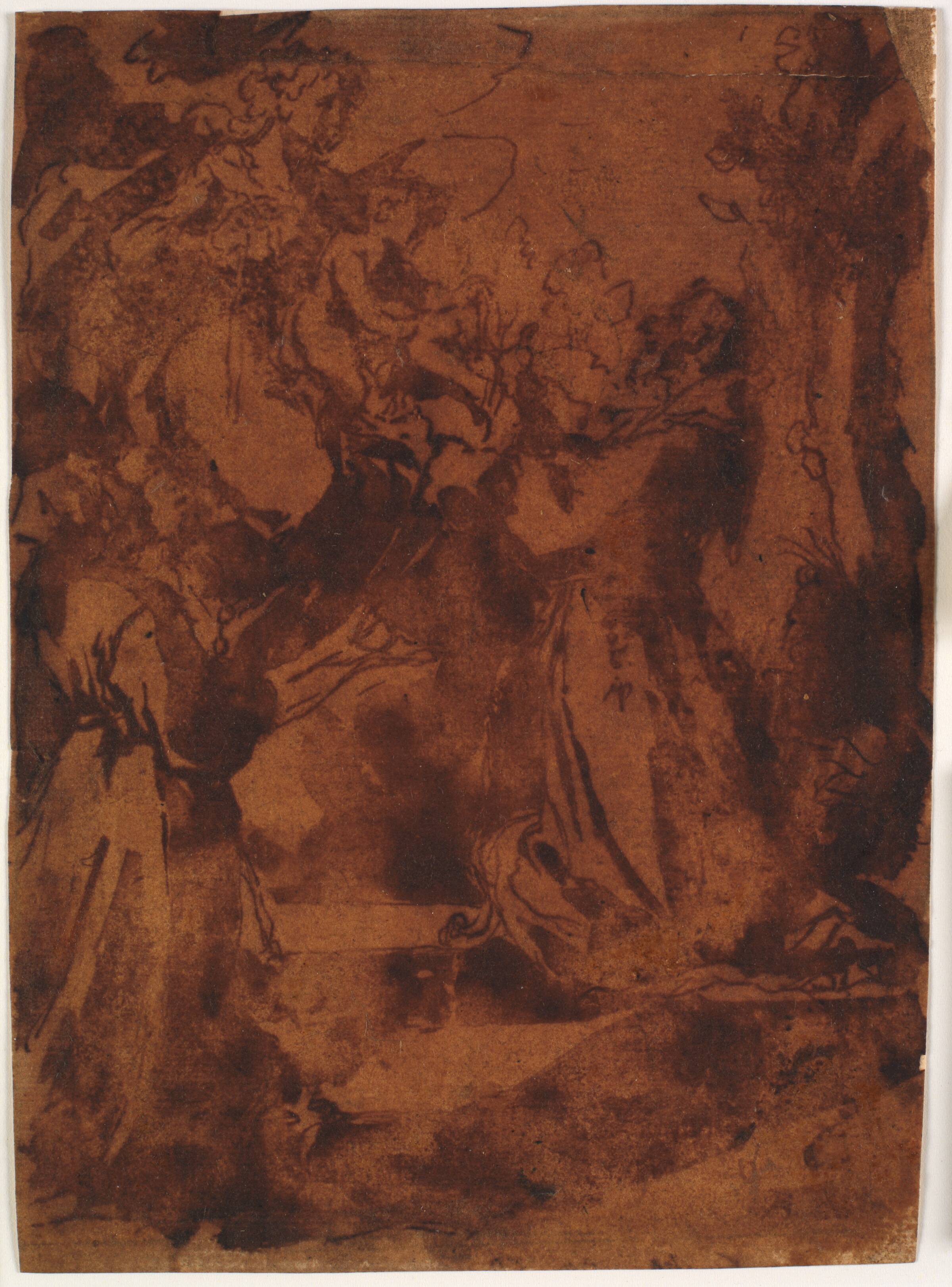Jomfru Maria med Jesusbarnet giver Skt Frans af Assisi og en uidentificeret franciskansk munk det franciskanske bælte, Bernardino Capitelli, 1590-1639