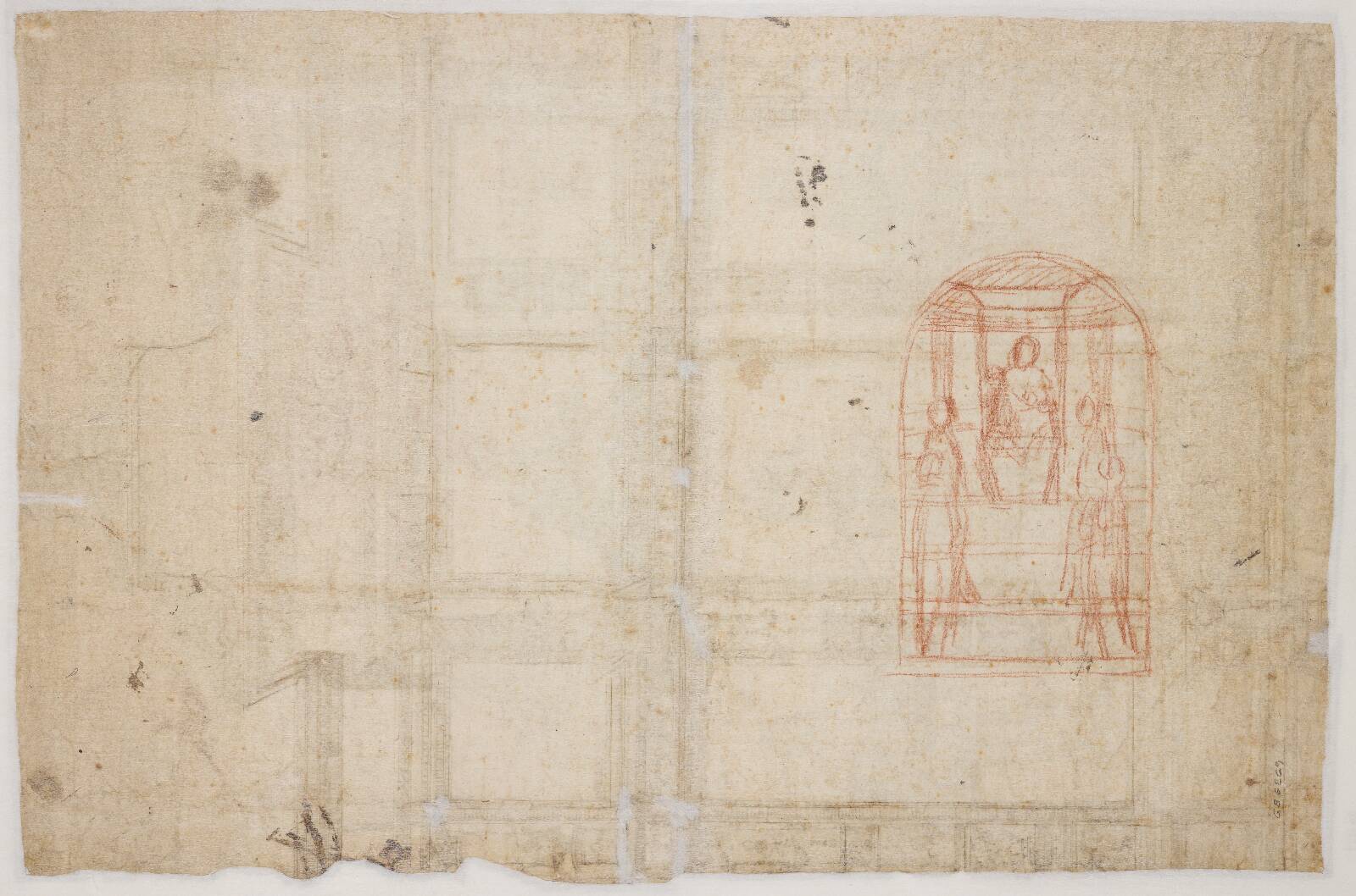 Composition sketch for a “sacra conversazione” with four saints in an arched frame, by Vittore Carpaccio, 1460-1526