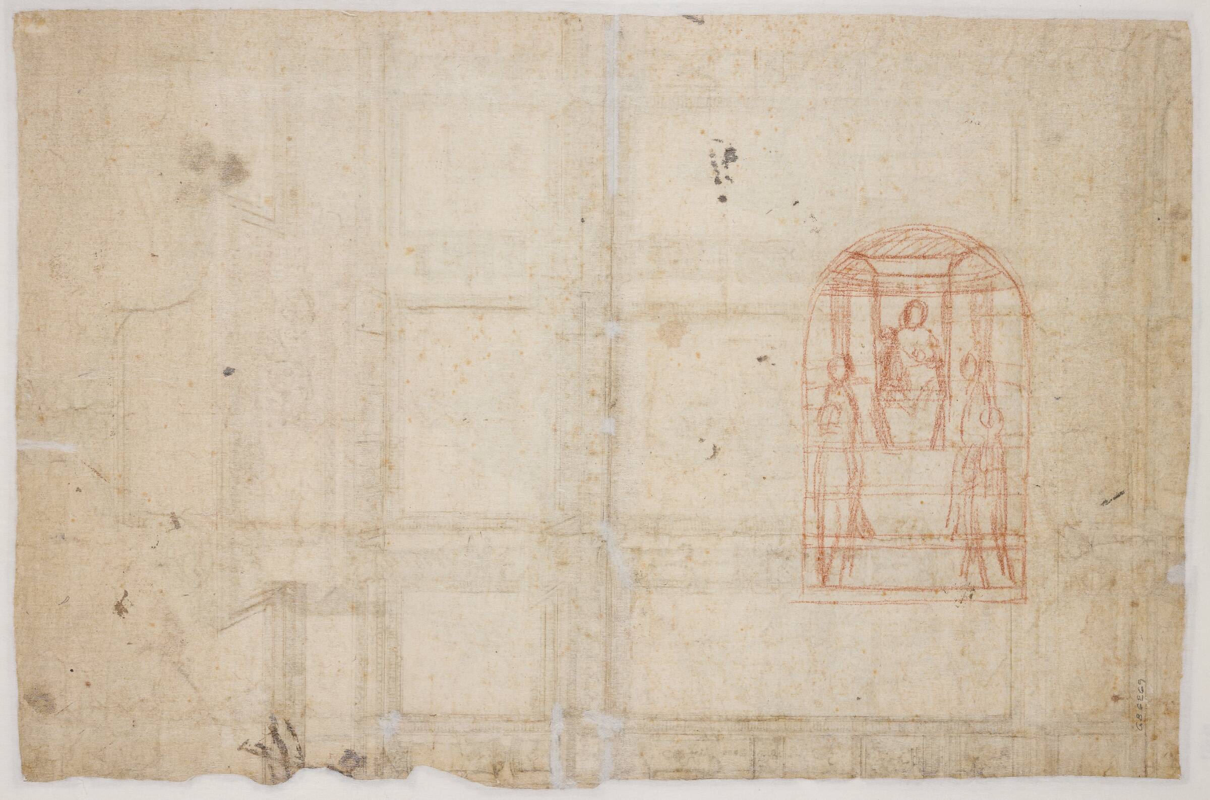 Kompositionsskitse til en “sacra conversatione” med fire helgener, halvrund afslutning foroven, Vittore Carpaccio, 1460-1526