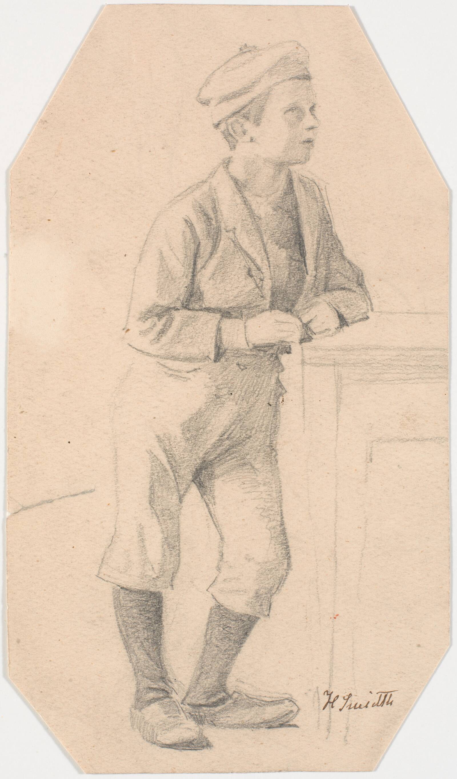 Dreng, der læner sig mod et bord, Hans Smidth, 1860-1869