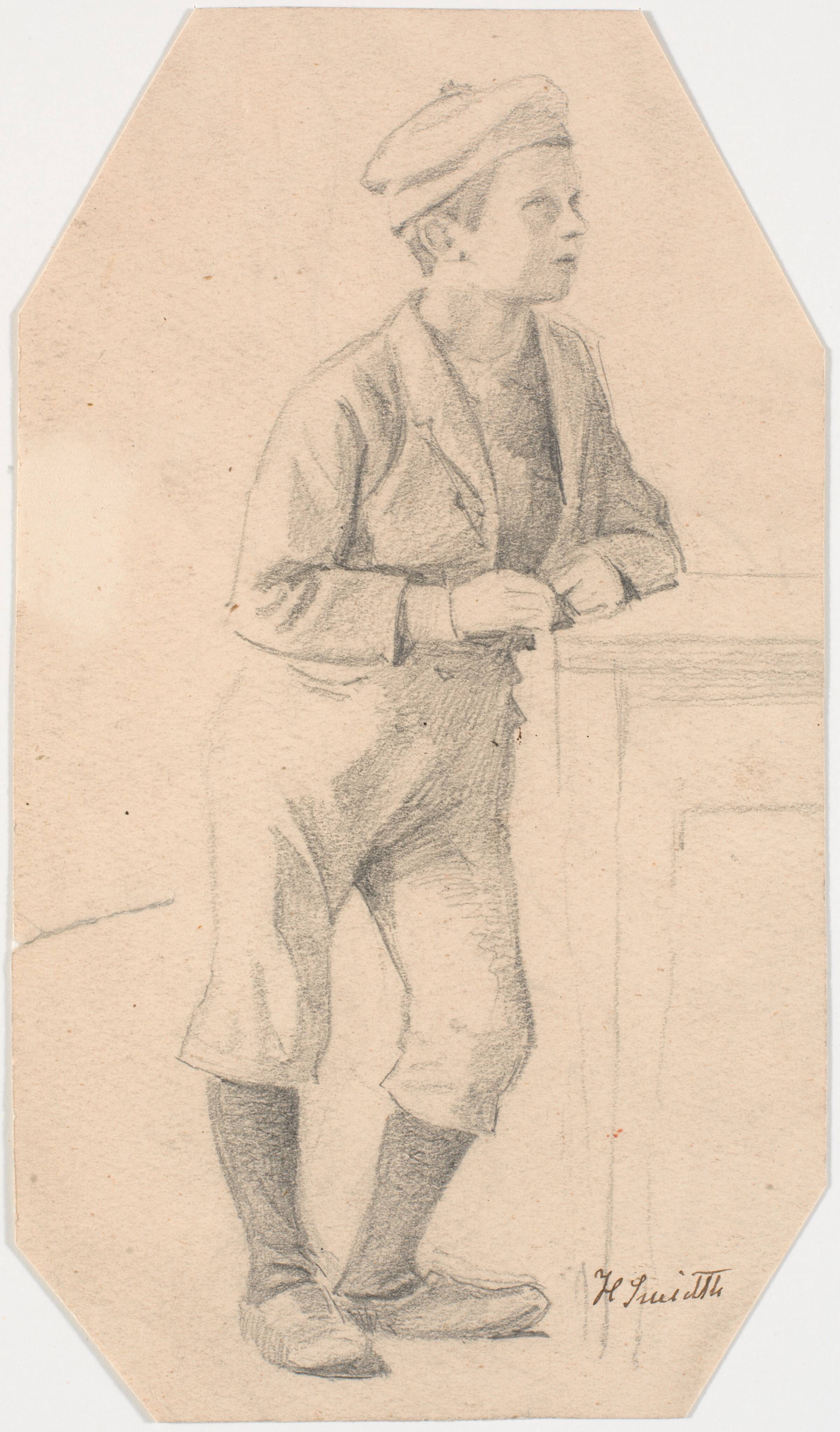 Dreng, der læner sig mod et bord, Hans Smidth, 1860-1869