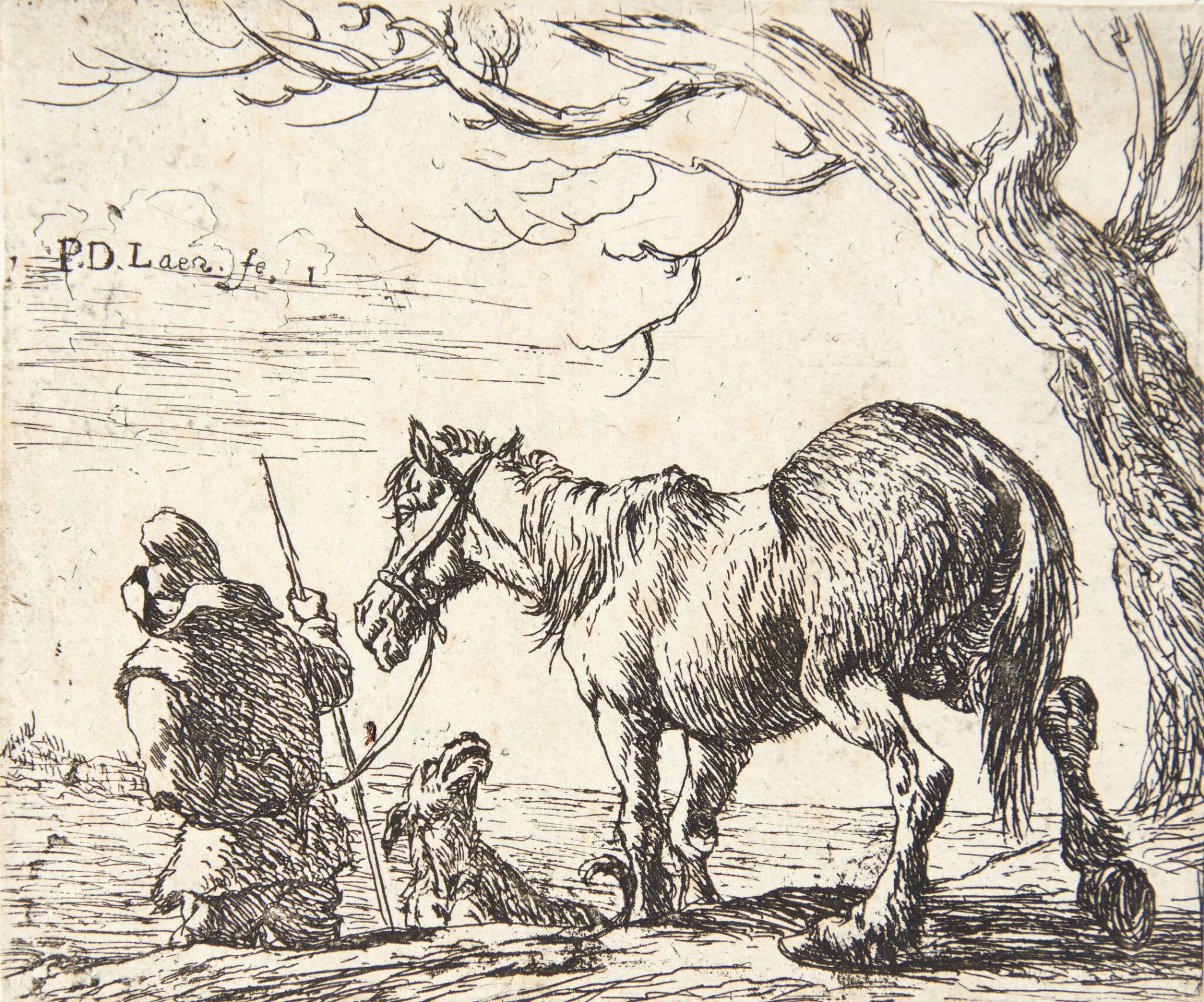 Bonde, trækkende en hest