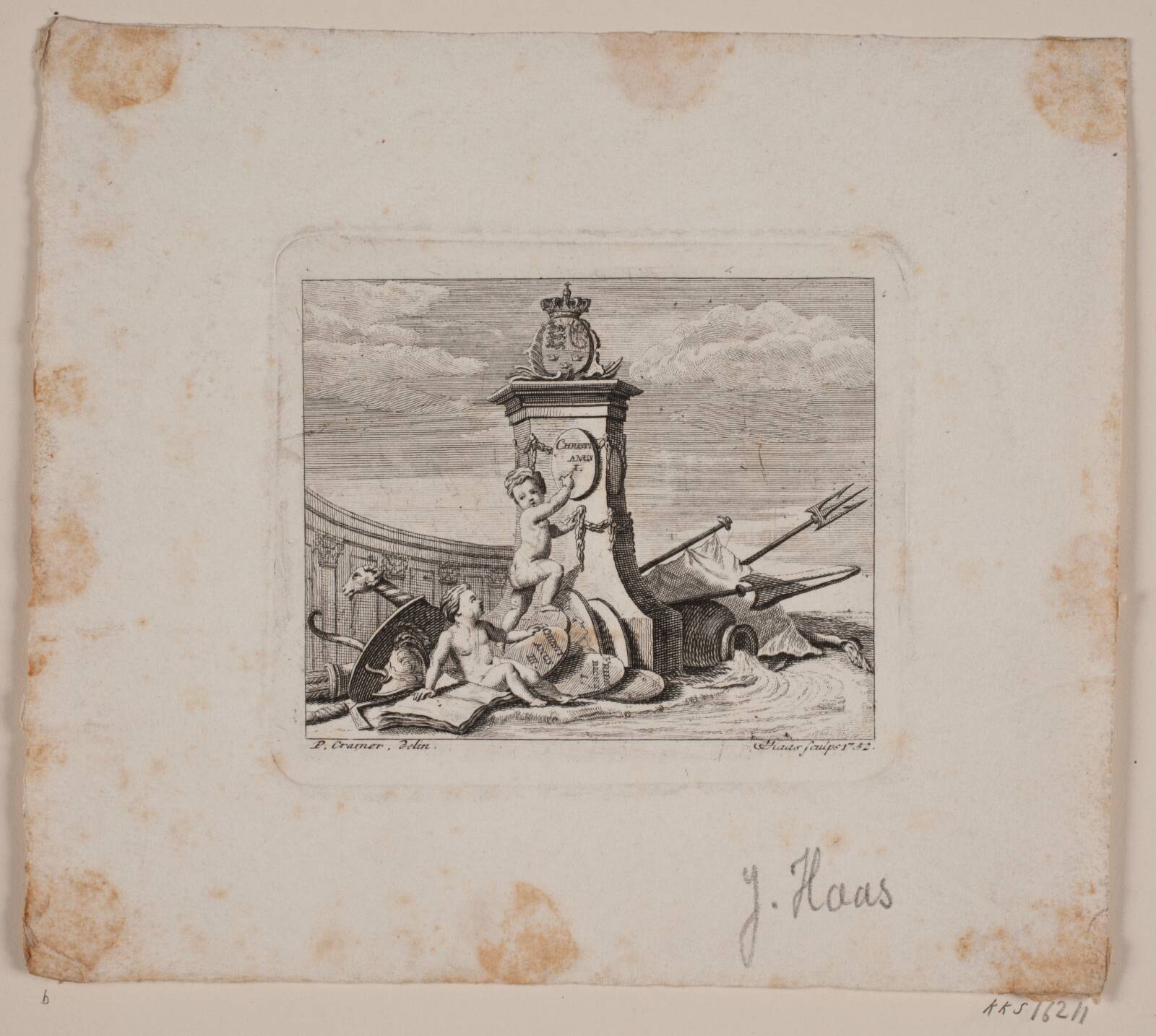 Vignet med to genier, Jonas Haas, 1752