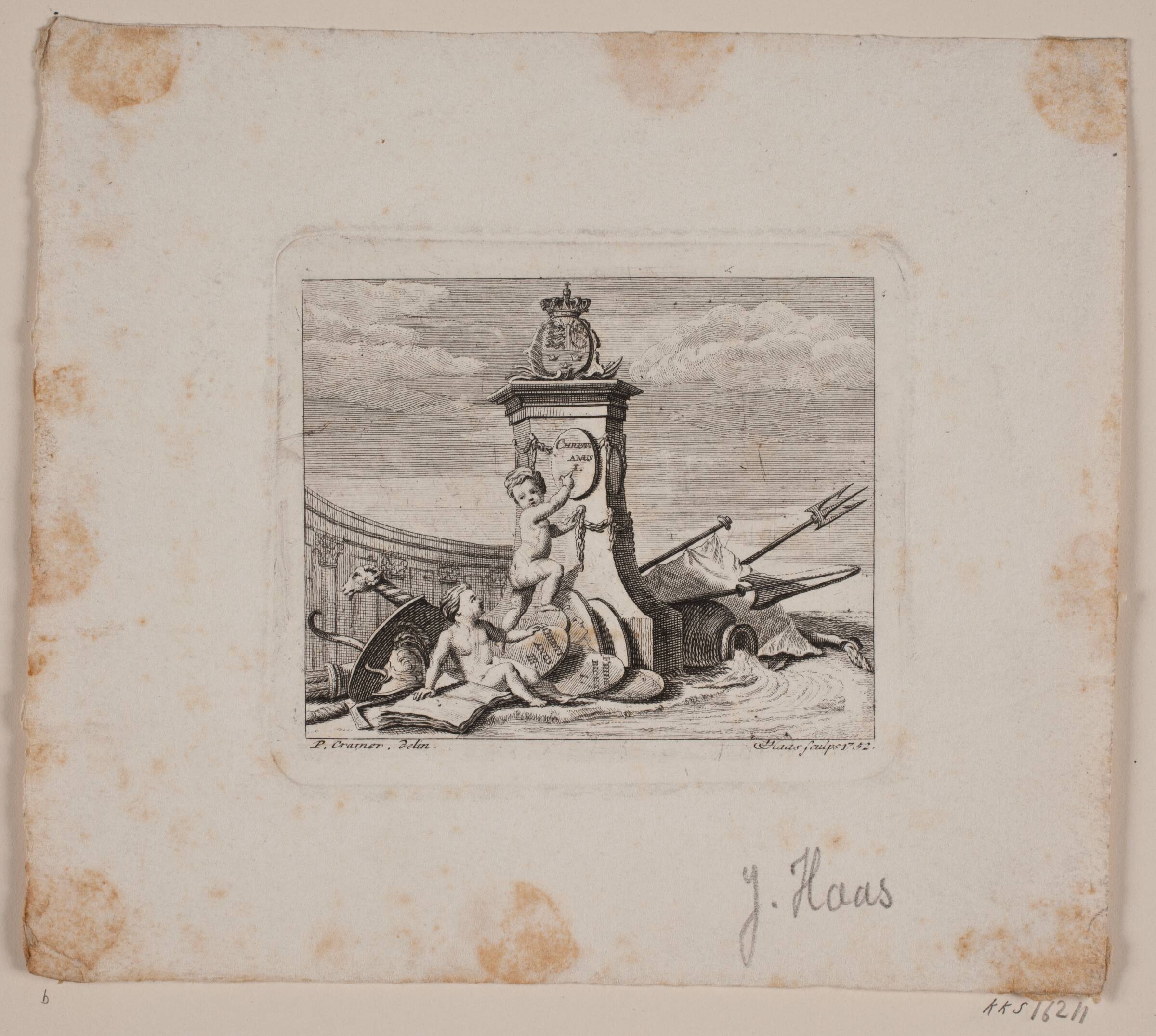 Vignet med to genier, Jonas Haas, 1752