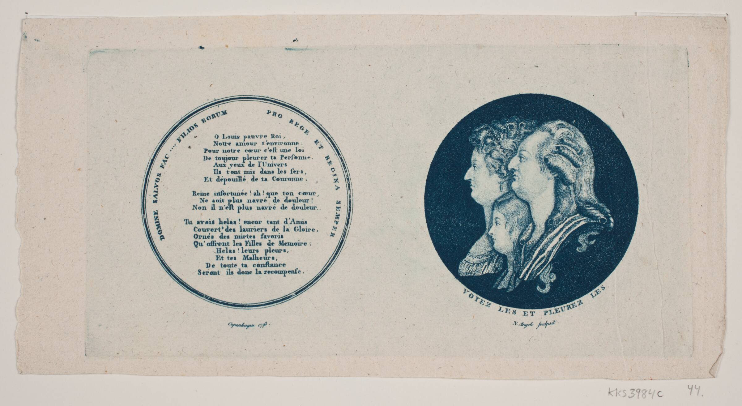 Medaillon med portrætter af Ludvig XVI, hans dronning og søn, G. N. Angelo, 1793