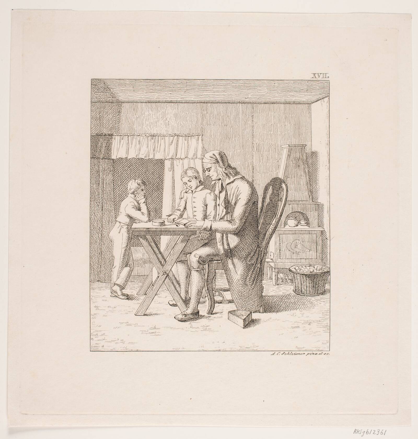 Lærer og to drenge, Christian Andreas Schleisner, 1832