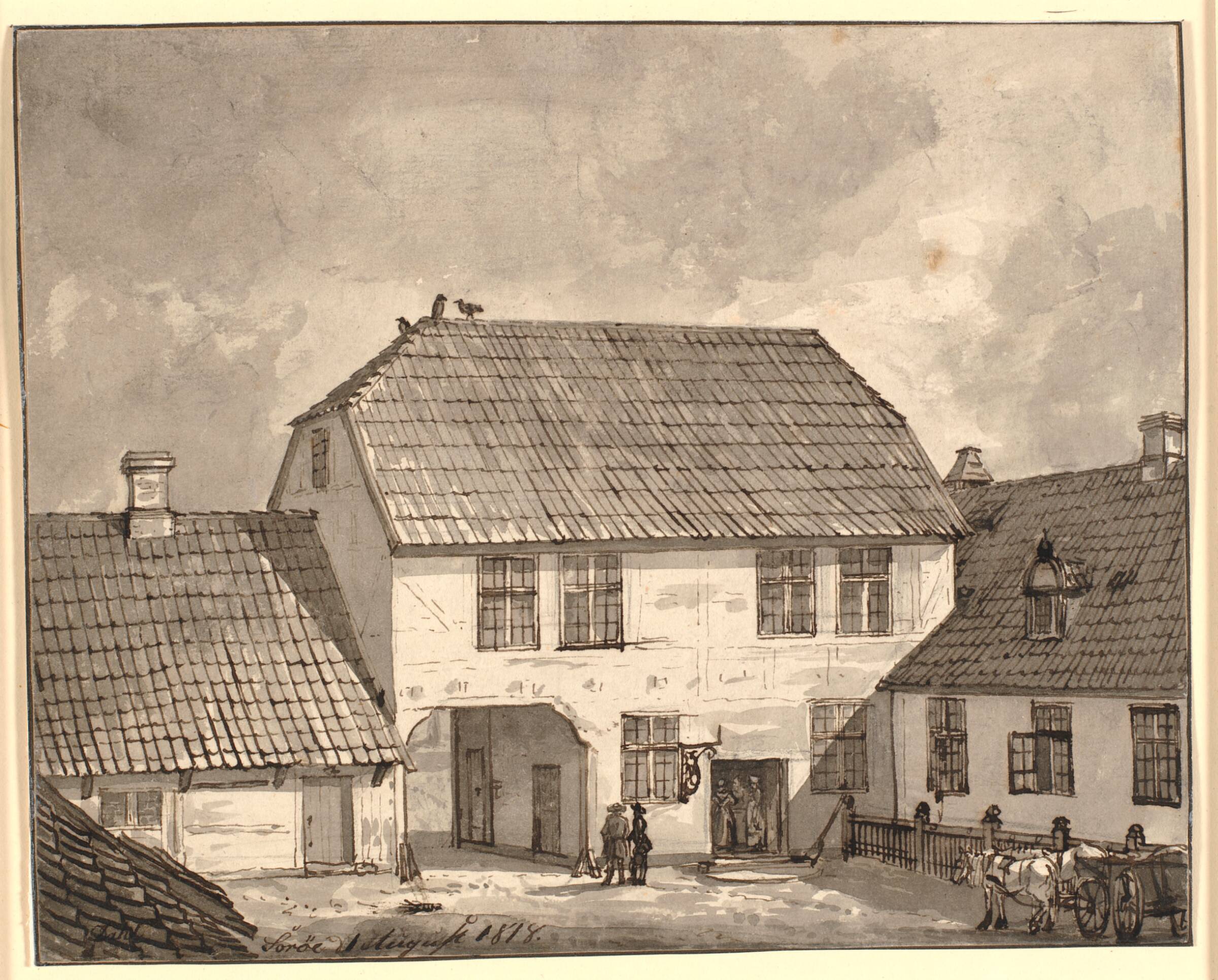 Sorøs byport set inde fra byen, J.C. Dahl, 1818