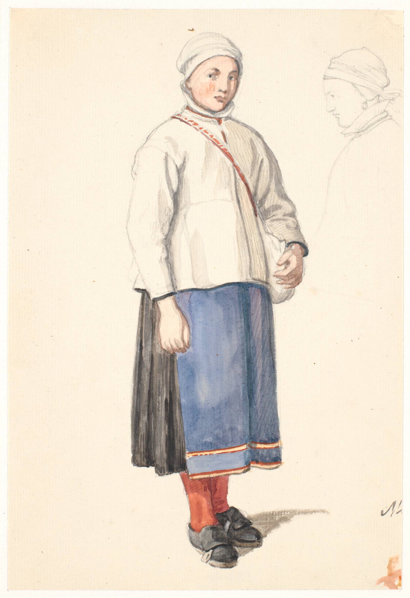 Stående svensk bondepige, Wilhelm Marstrand, 1851