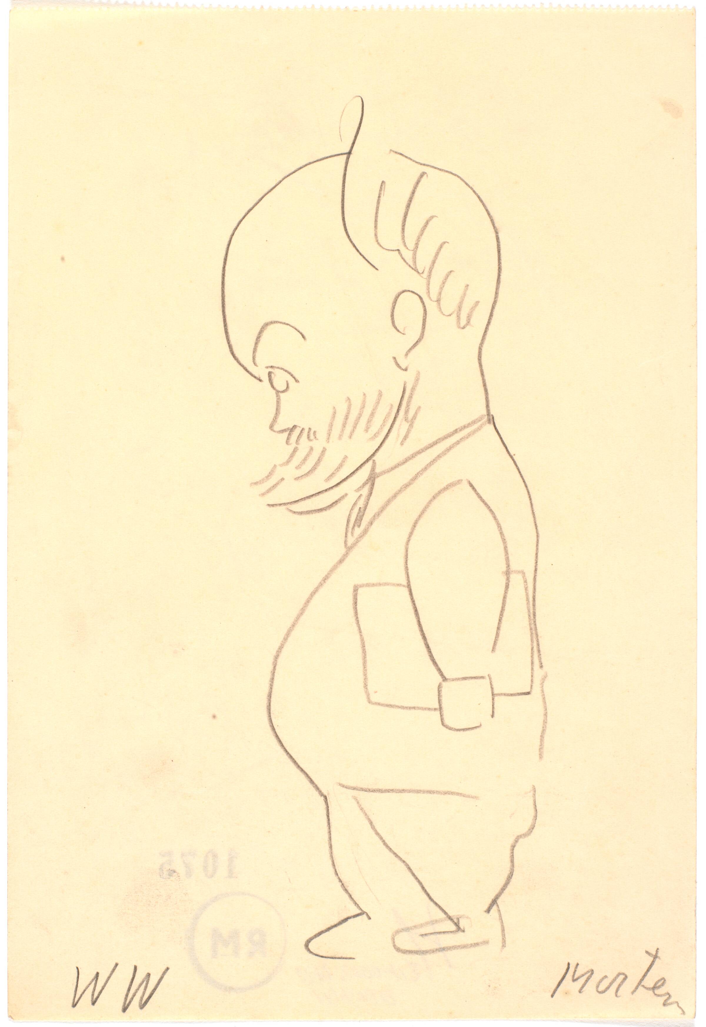 Portræt af Wilhelm Wanscher, helfigur stående, i profil mod v., Richard Mortensen, 1930-1933
