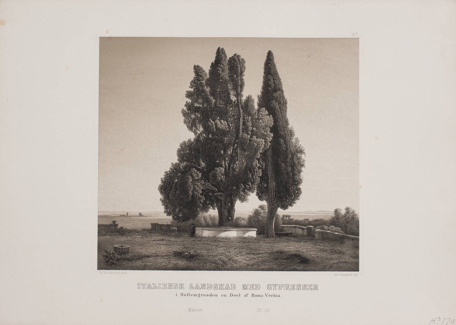 Italiensk landskab med cypresser, by Adolph Kittendorff, 1880-1889