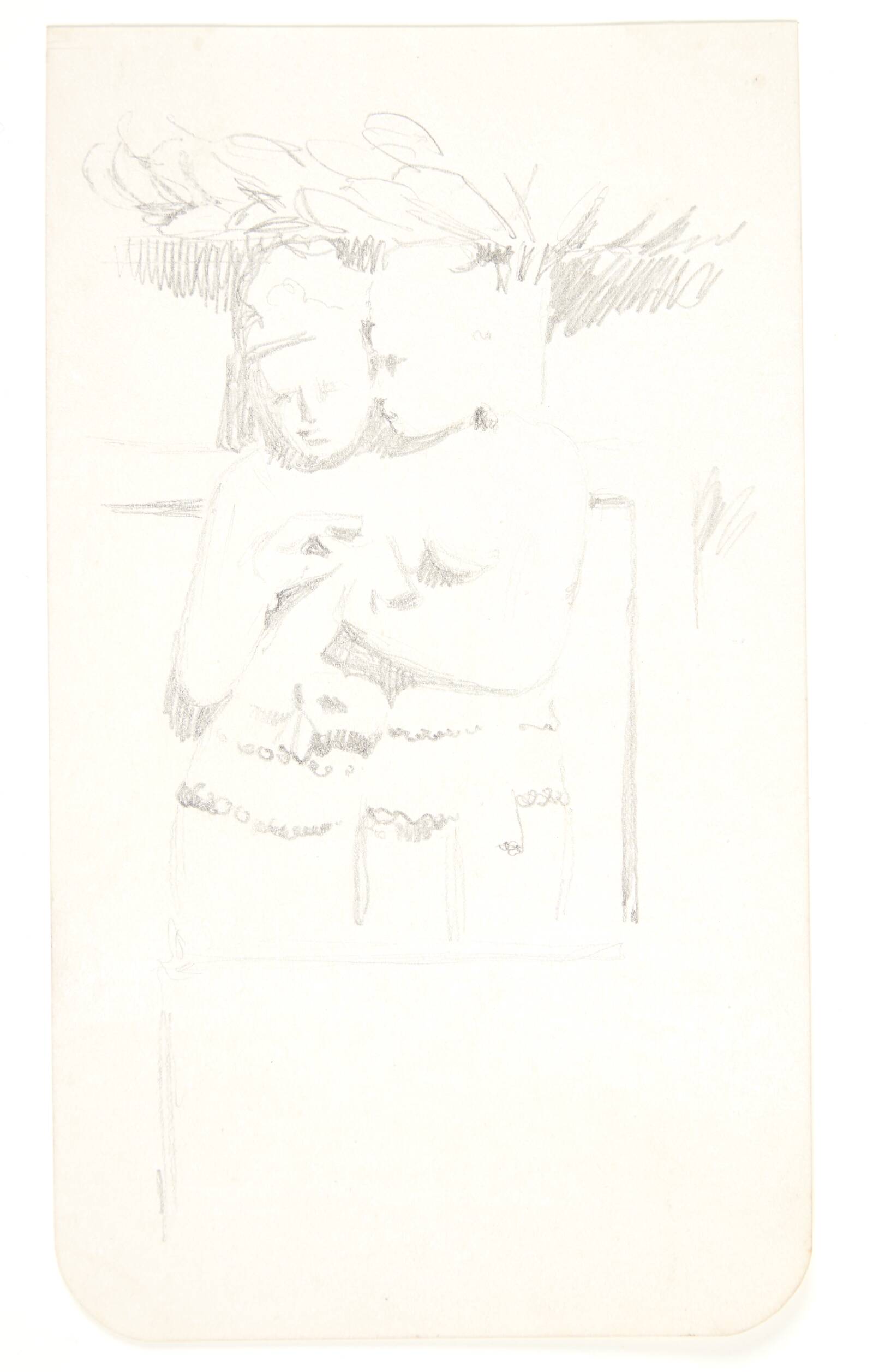 Gruppe med to figurer. Studieblad efter relieffer i Borobudur, Java., Svend Rathsack, 1921
