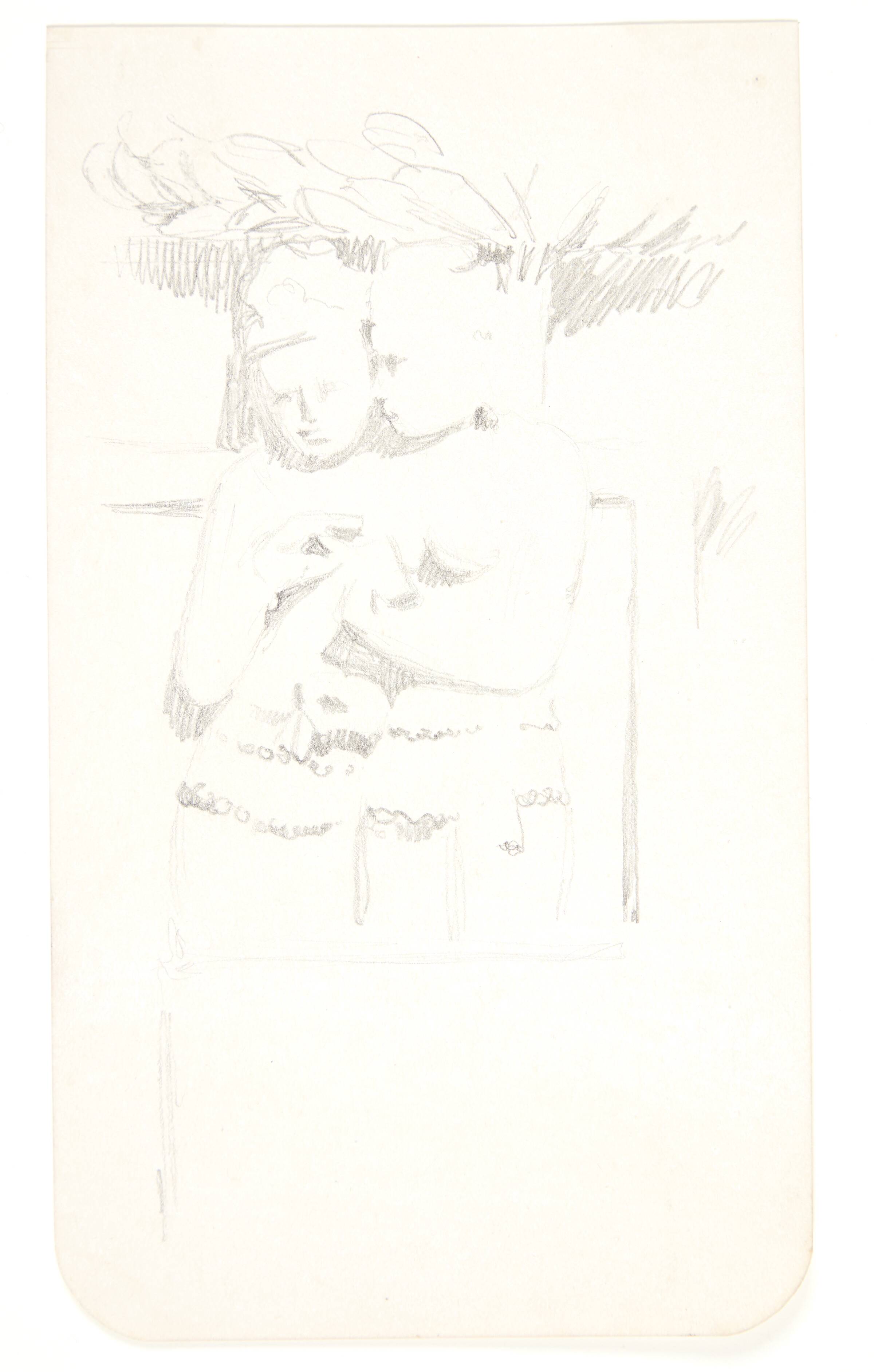 Gruppe med to figurer. Studieblad efter relieffer i Borobudur, Java., Svend Rathsack, 1921