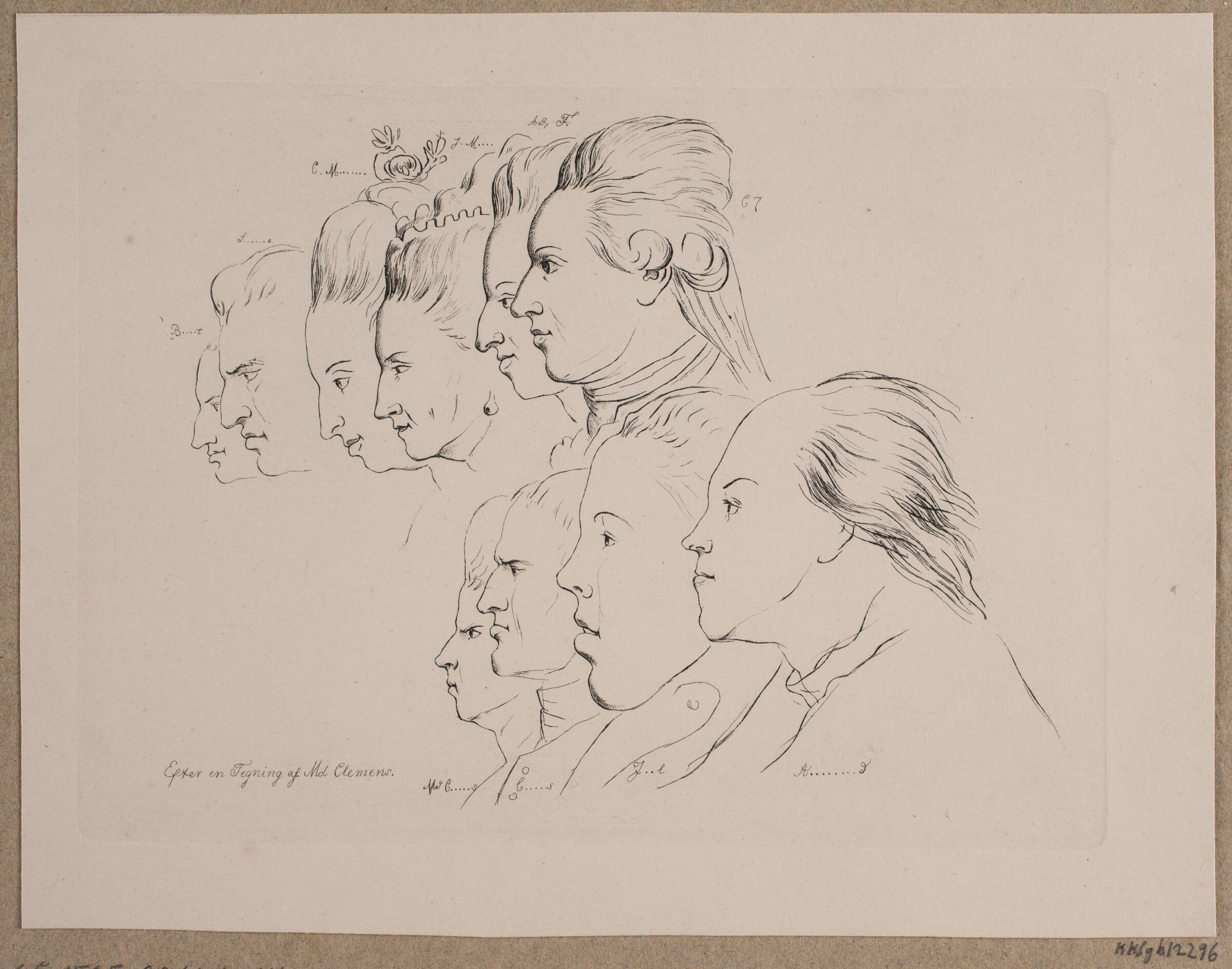 10 portrætter: Enevold Brandt, Johann Friedrich Struensee, Caroline Mathilde, Julieane Marie, Arveprins Frederik, Christian VII, Marie Jeanne Clemens, J. F. Clemens, Jens Juel og Nicolai Abildgaard, Madsen, A.P., 1850-1899