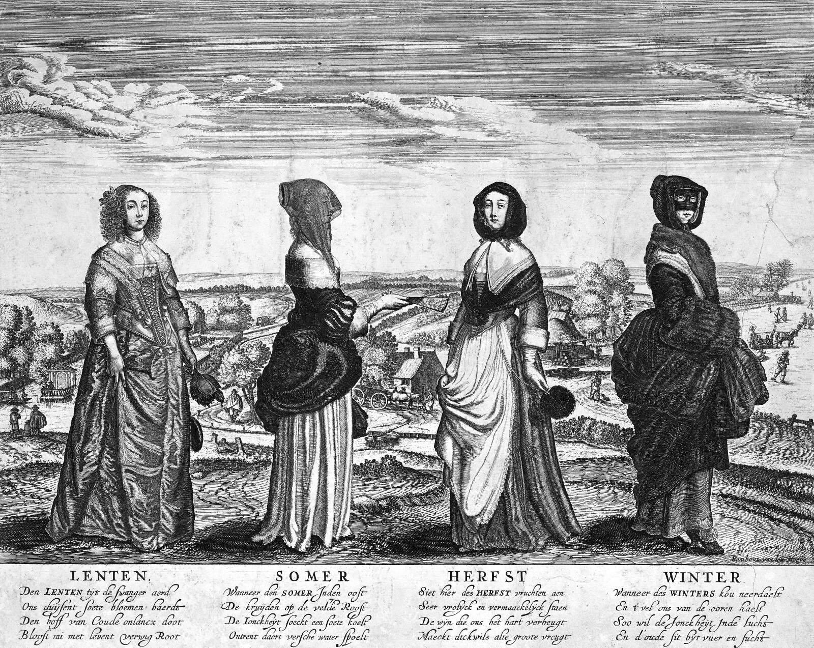 Fire jomfruer som de fire årstider, Ubekendt, 1650-1670