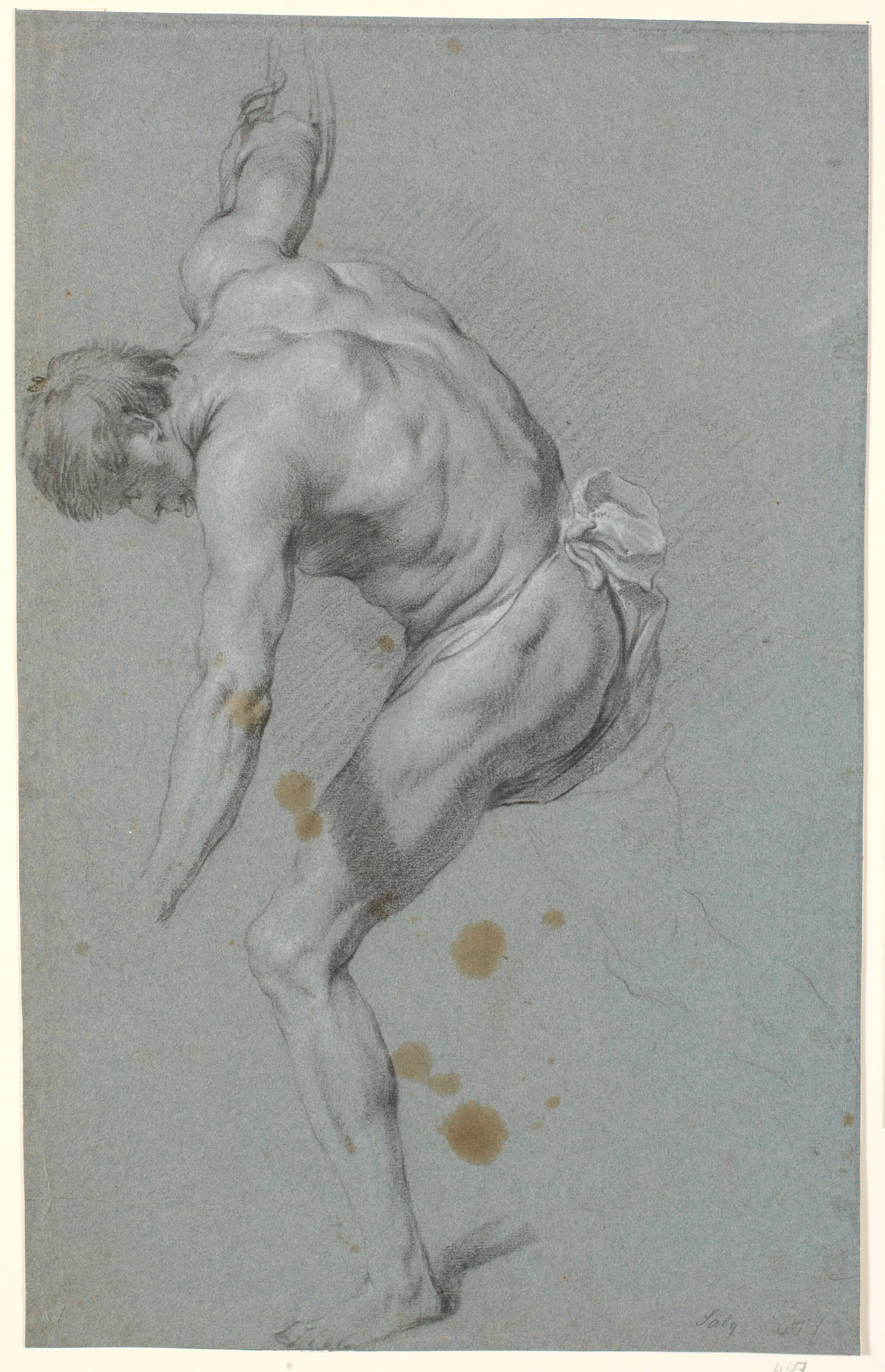 Stående foroverbøjet mandlig model med strakte arme, Heinrich Dittmers, 1625-1677
