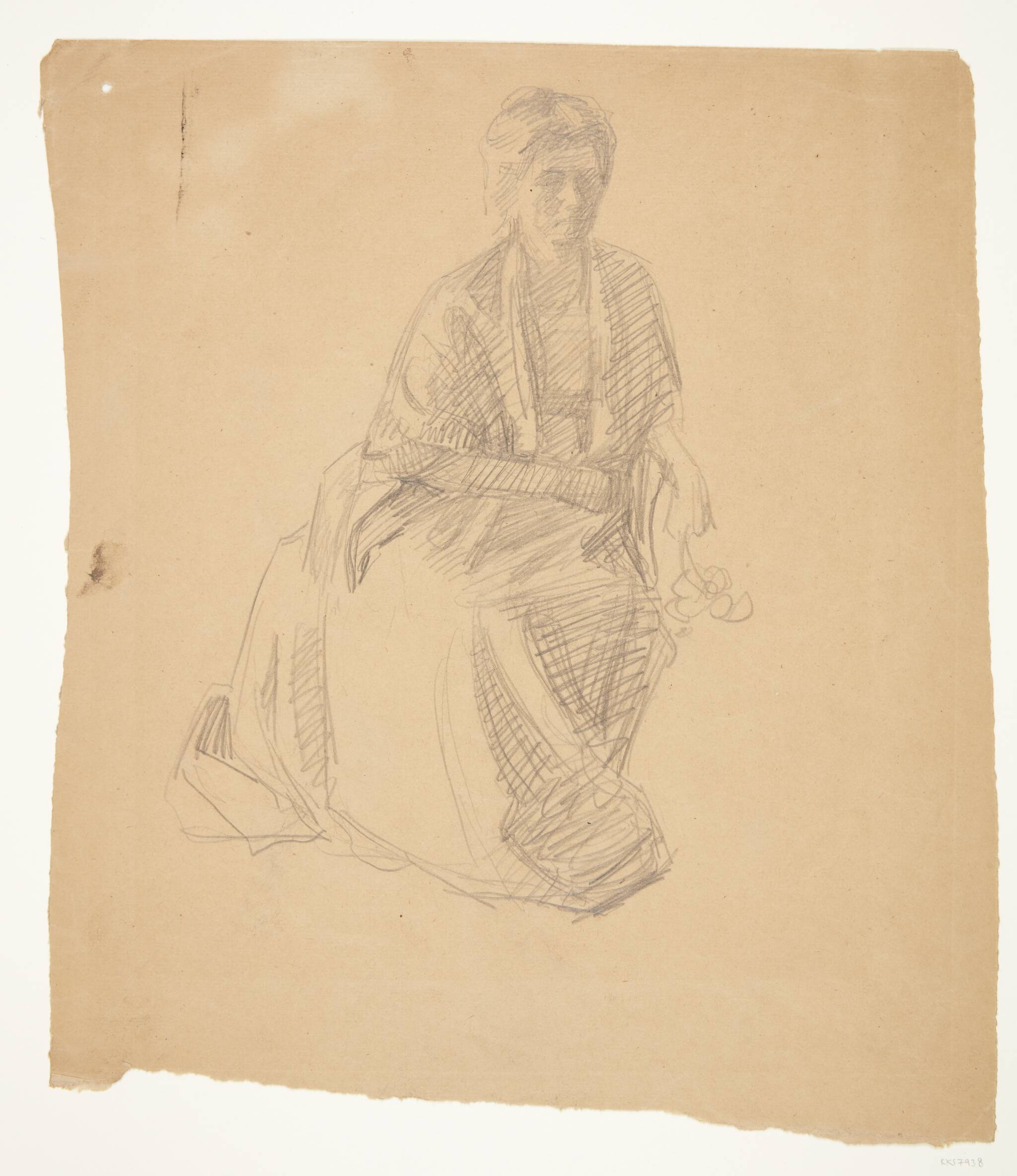 Kunstnerens hustru (Fru Elise P. H.) siddende. Studie til maleriet: Faaborgmuseets Indvielse (1910-11)