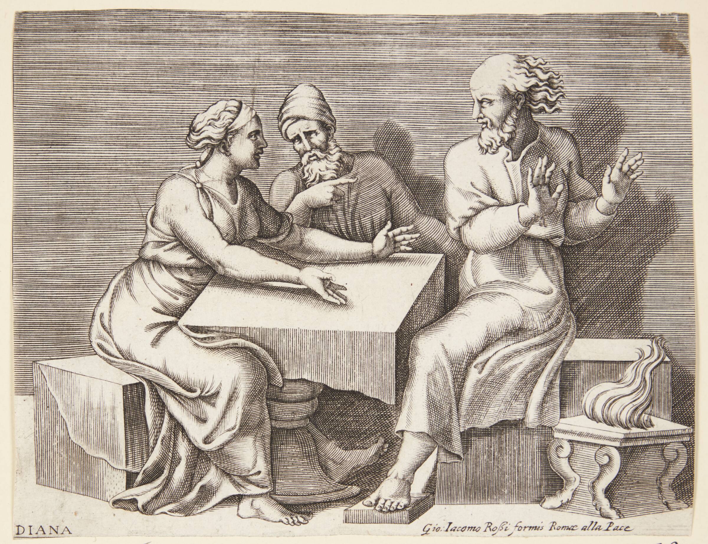 Ester med Ahasverus og Haman, Diana Scultori, 1536-1588