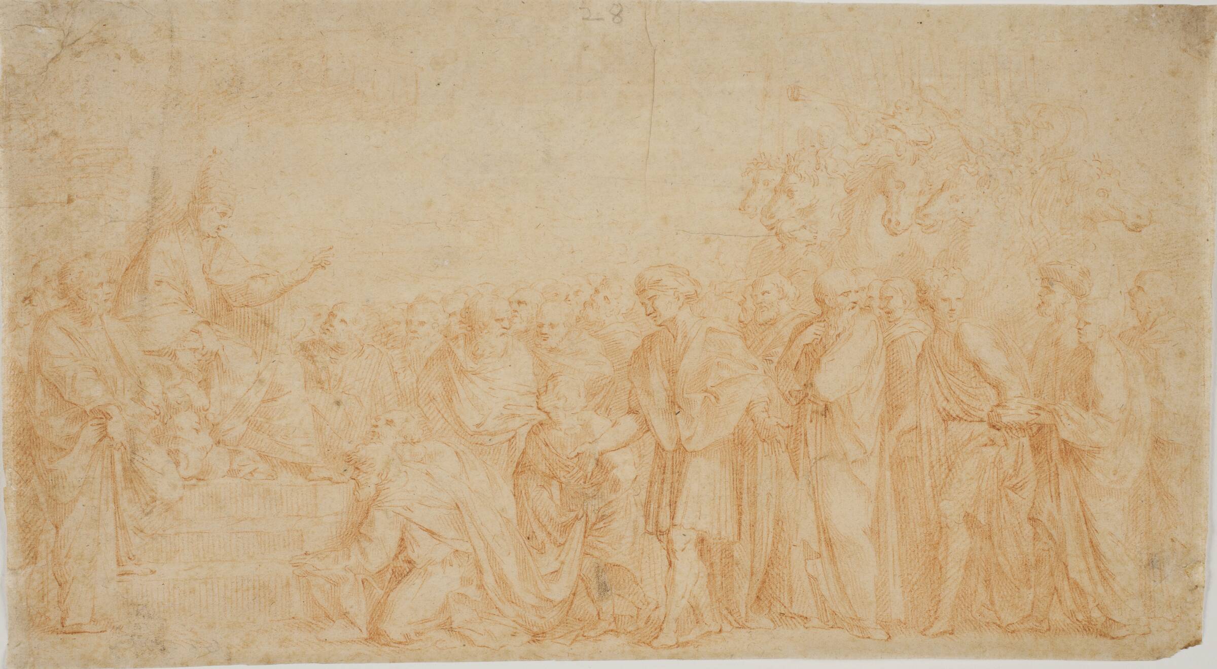 En tronende pave hyldes af en folkemængde, Giuseppe Cesari, 1600-1650
