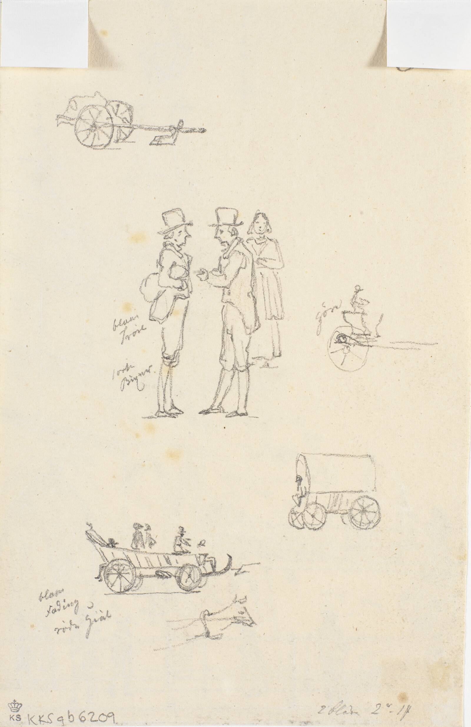 Blyantsstudier af figurer og køretøjer, Martinus Rørbye, 1834
