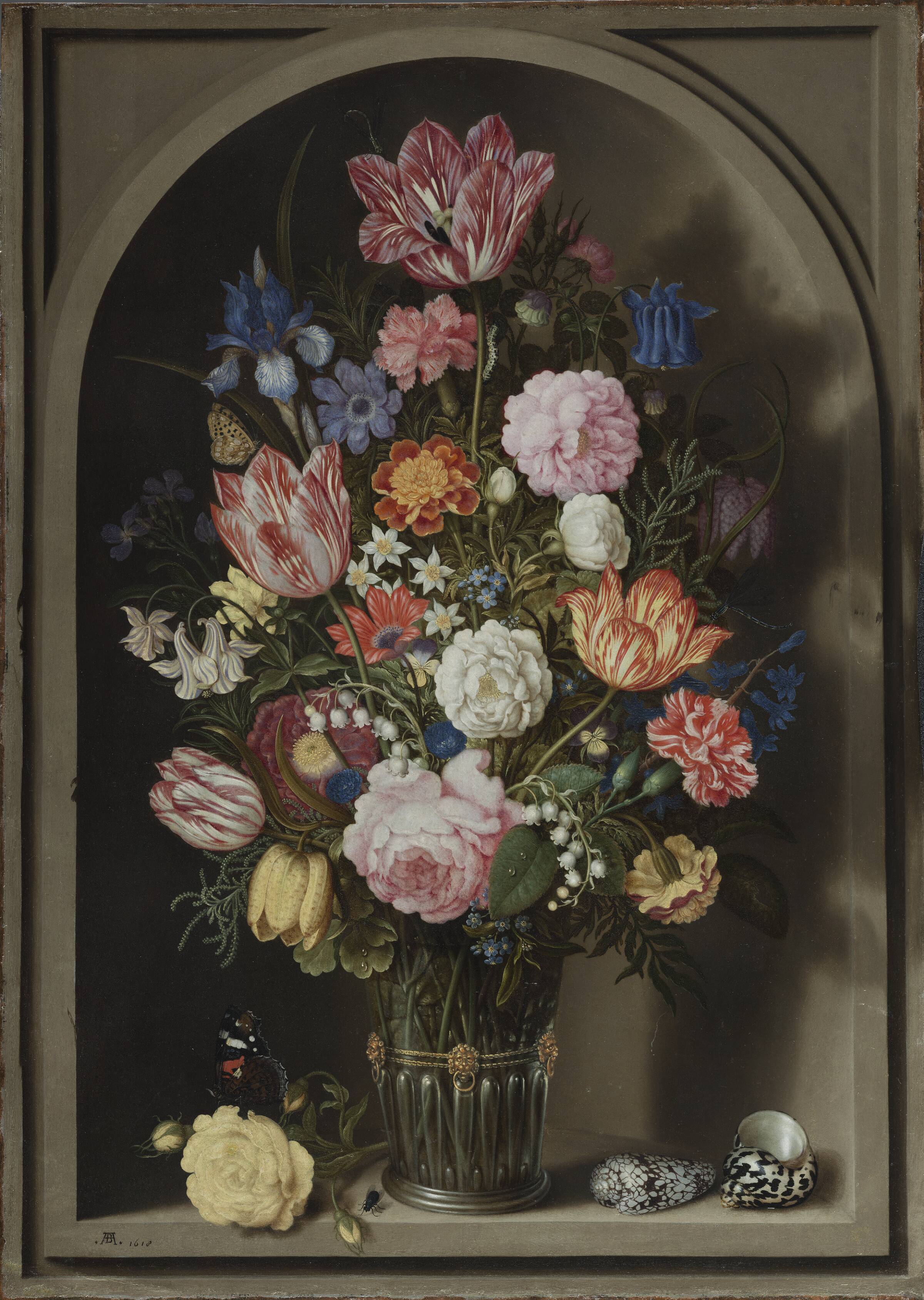 Blomsterbuket i en stenniche, Ambrosius Bosschaerts, 1618