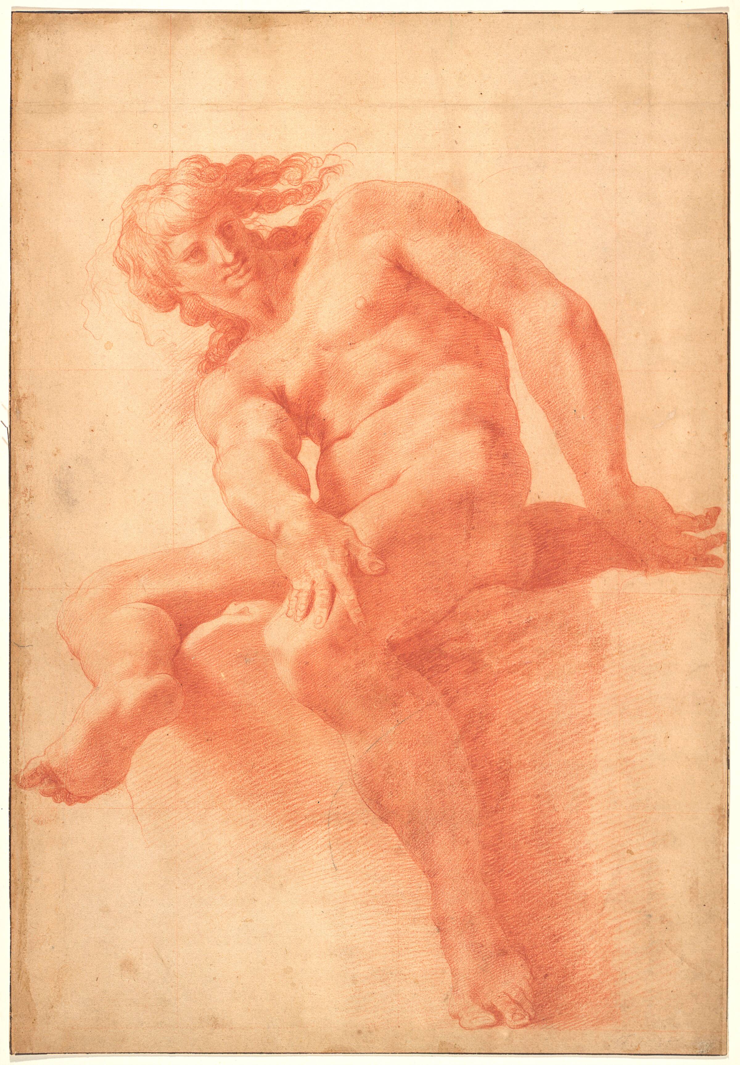Siddende ung nøgen mand, Pellegrino Tibaldi, 1550-1560