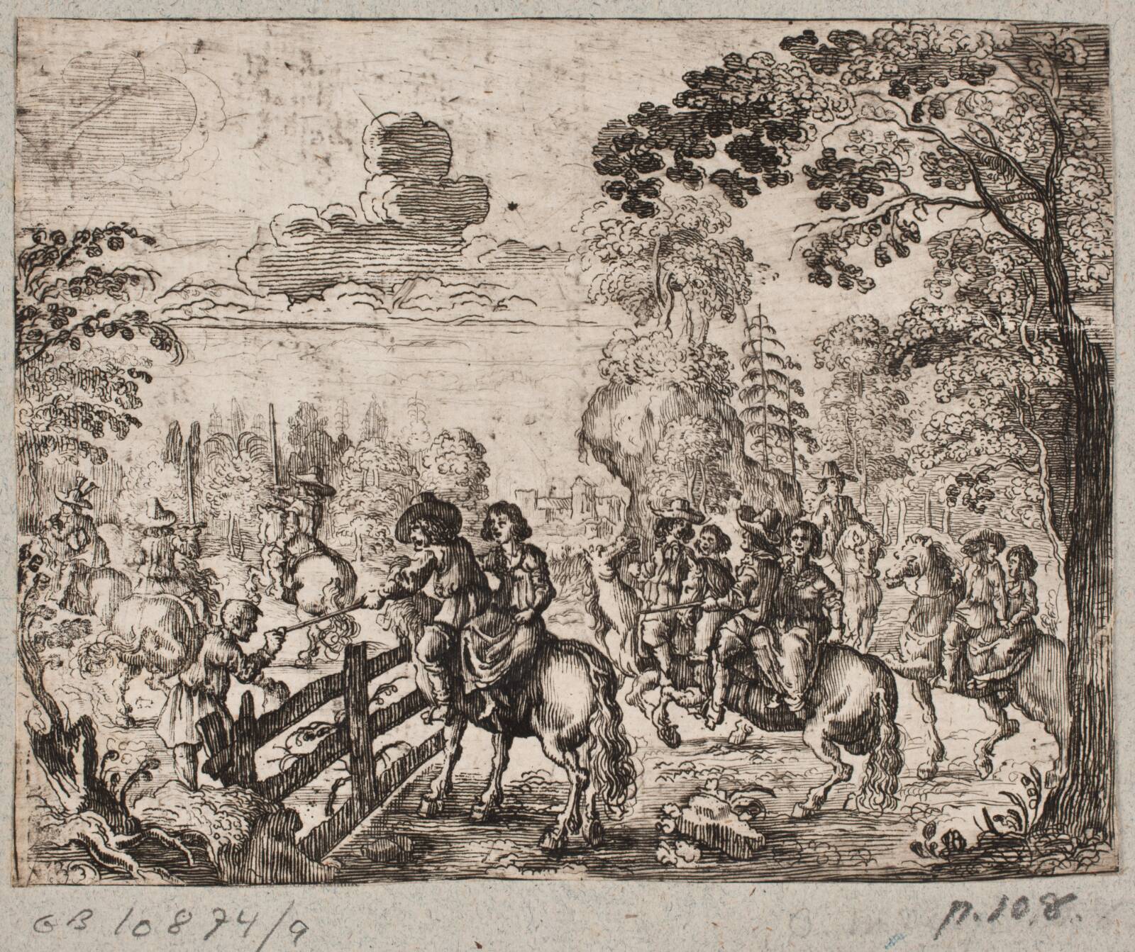 Skovparti med ryttere, Ubekendt, 1656