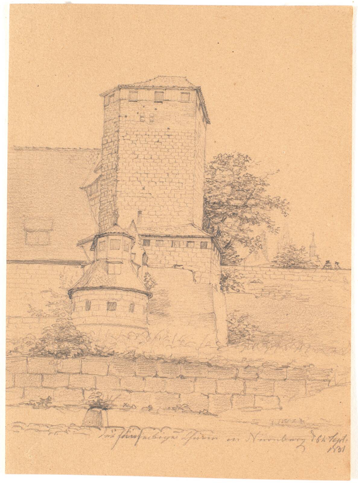 Tårnbygning. Nürnberg, by Wilhelm Bendz, 1831