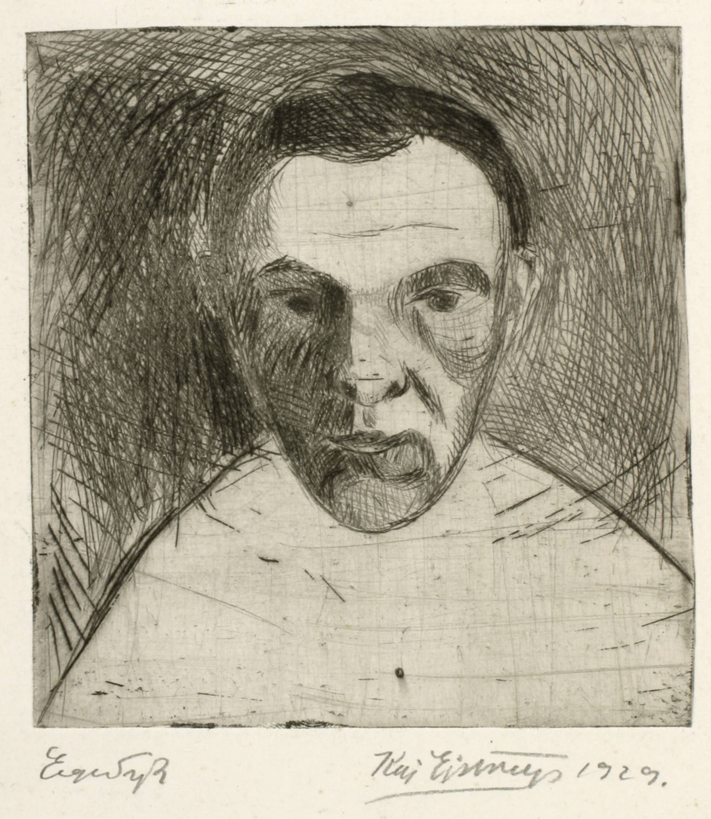 Frontalt portræt. Brystbillede af en ung mand, Kaj Ejstrup, 1929